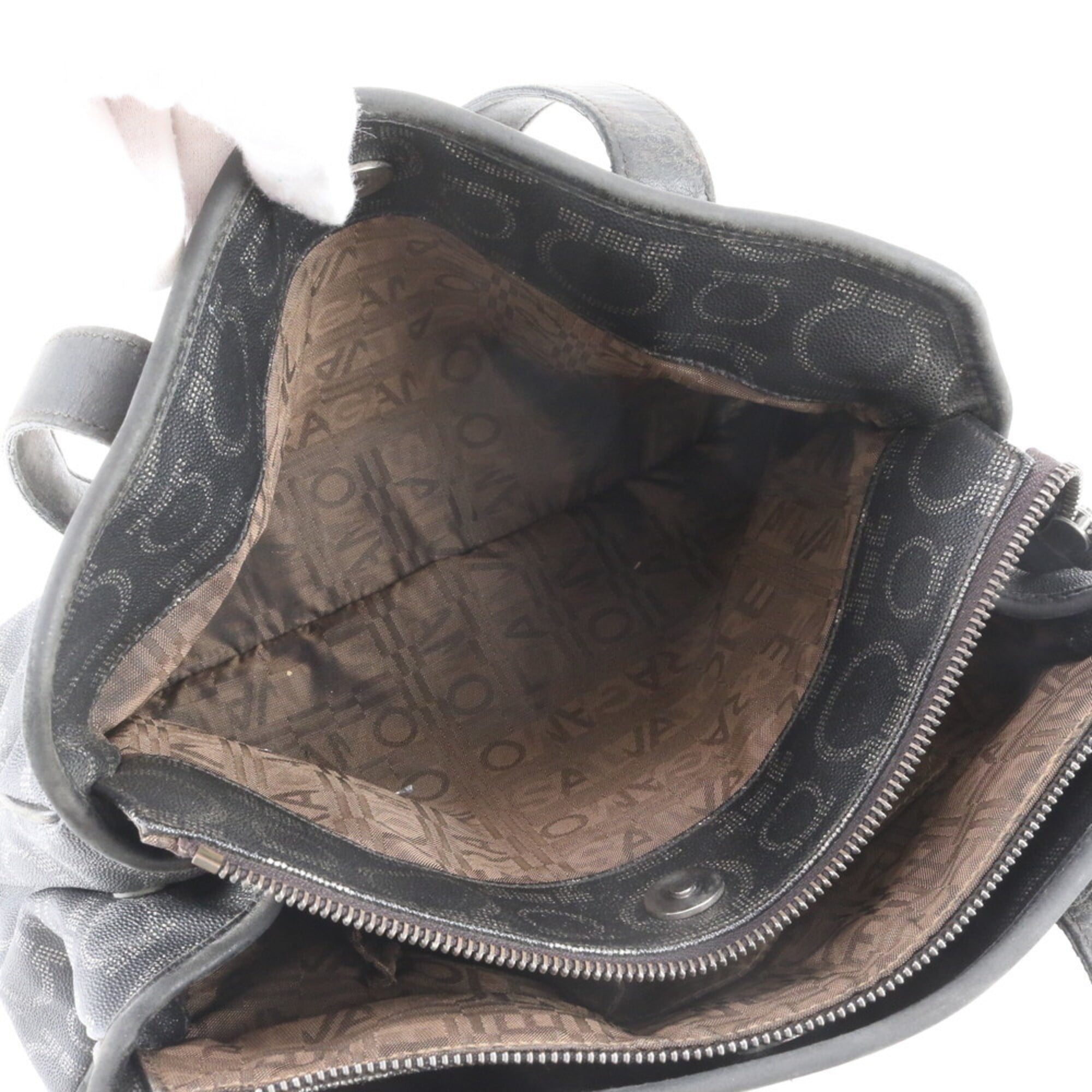 Salvatore Ferragamo Black Leather Coated Canvas Handbag Shoulder Bag Tote Bag (Pre-Owned)