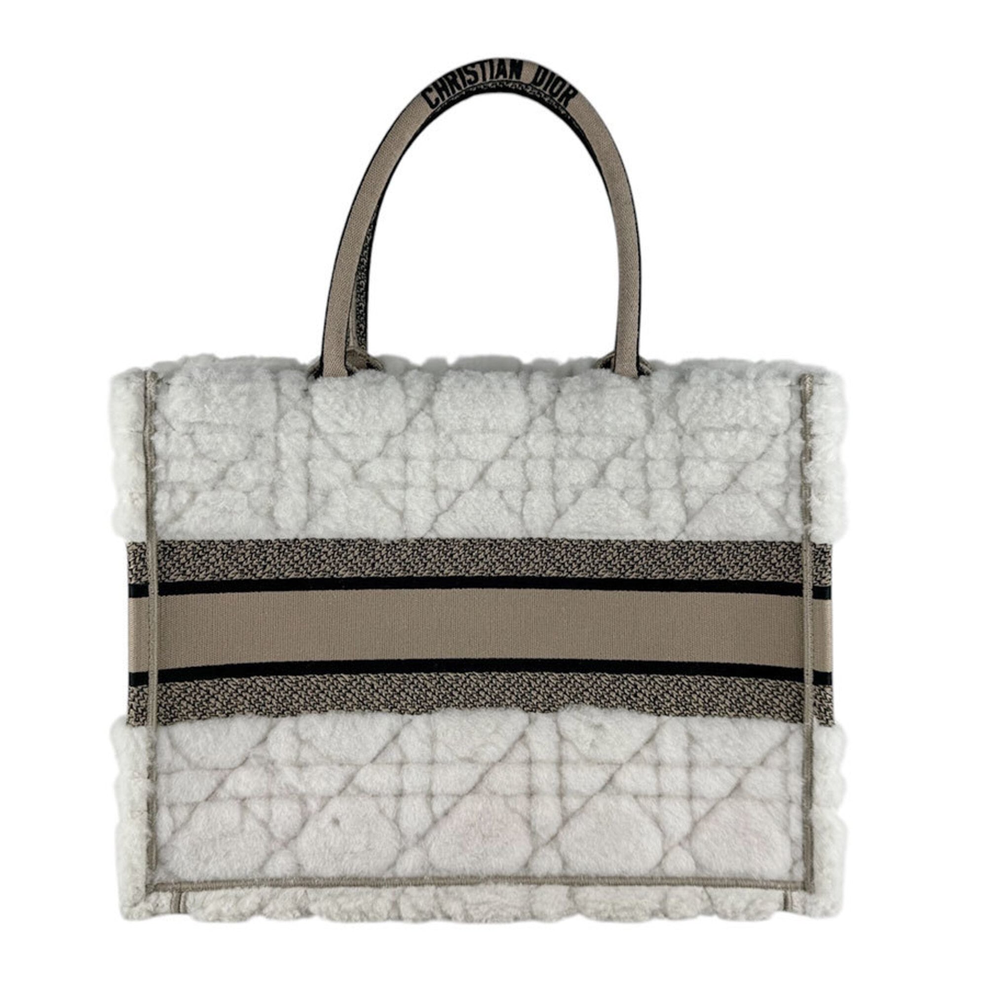 Christian Dior Beige Black White Canvas Handbag (Pre-Owned)