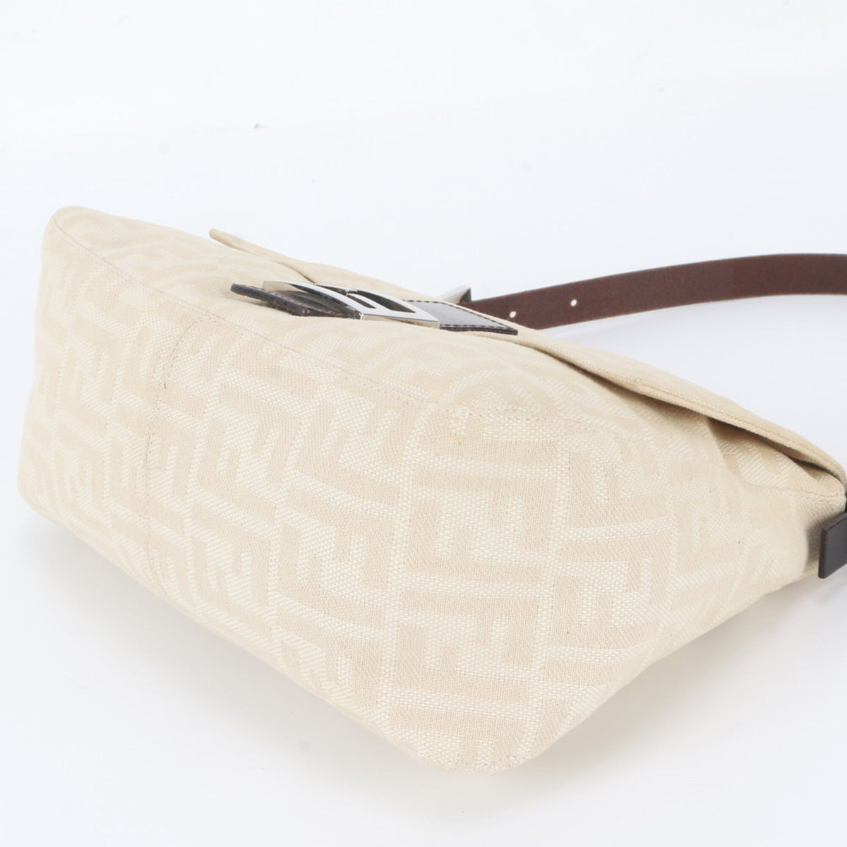 Fendi Beige Leather Canvas Shoulder Bag (Pre-Owned)