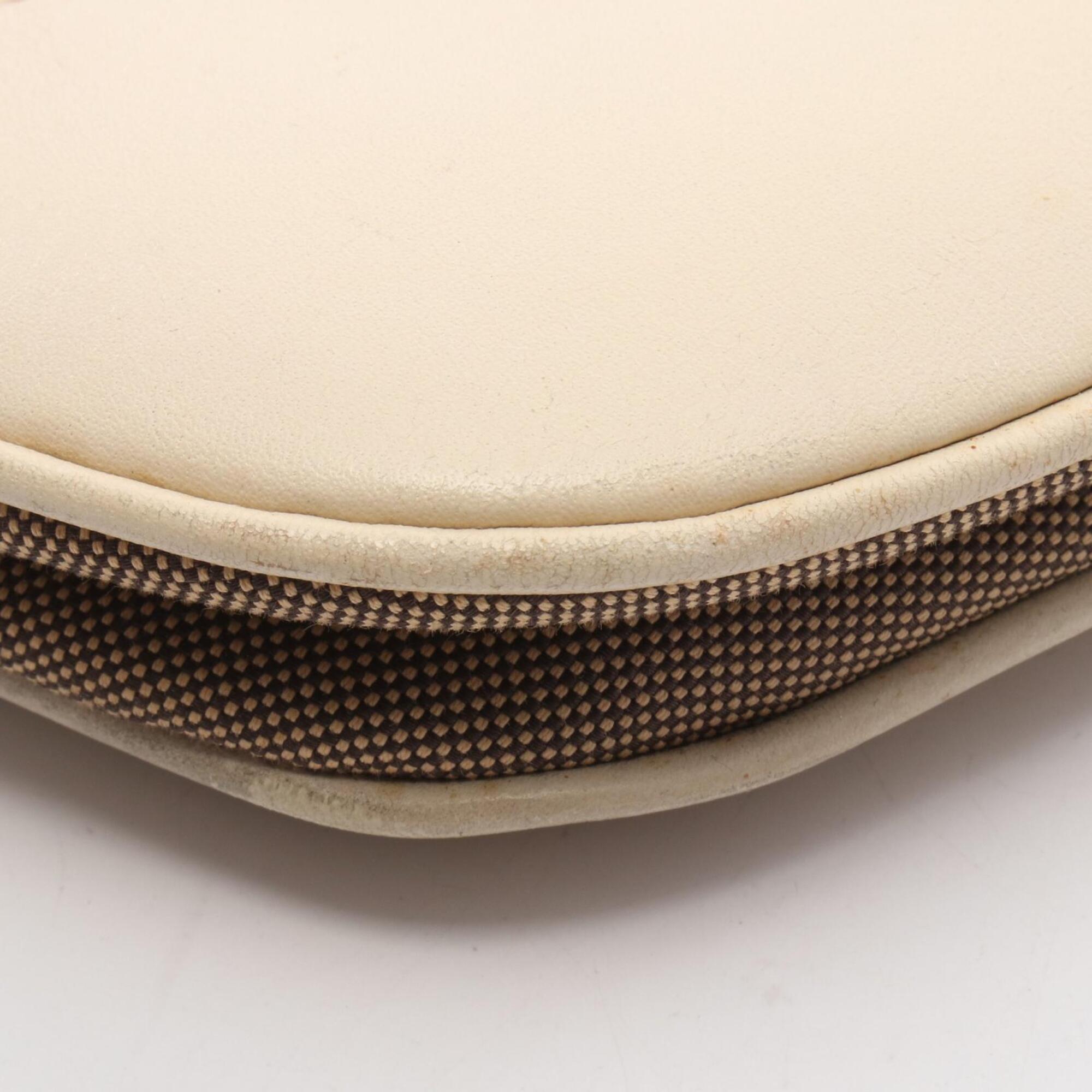 Prada Beige Ivory Canvas Leather Handbag Shoulder Bag (Pre-Owned)