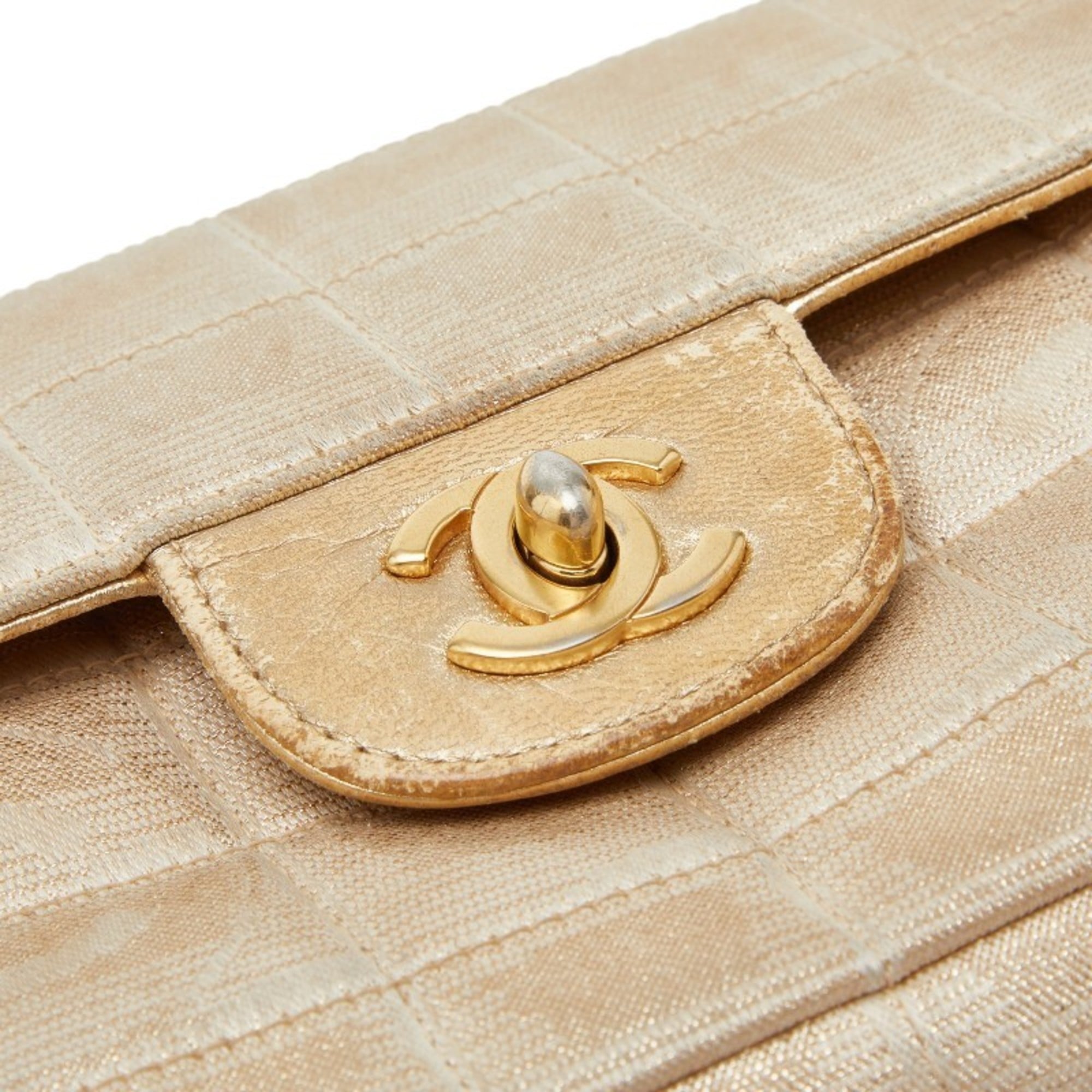 Chanel Beige Gold Nylon Leather Shoulder Bag (Pre-Owned)