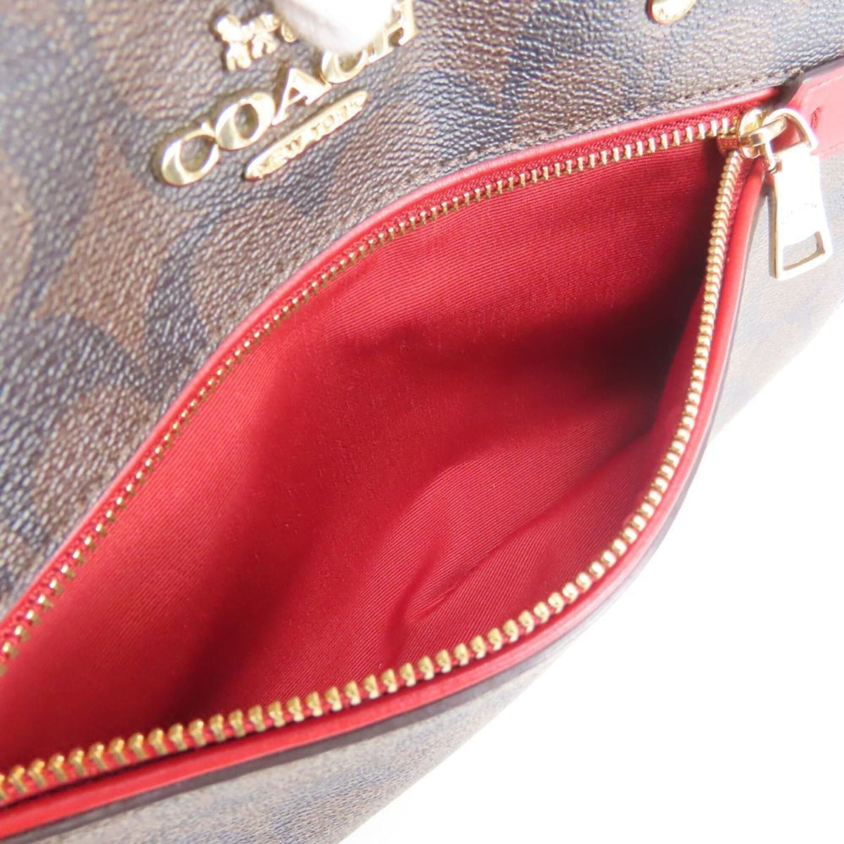 Coach Signature Brown Red Color Signature Line Handbag (Pre-Owned)