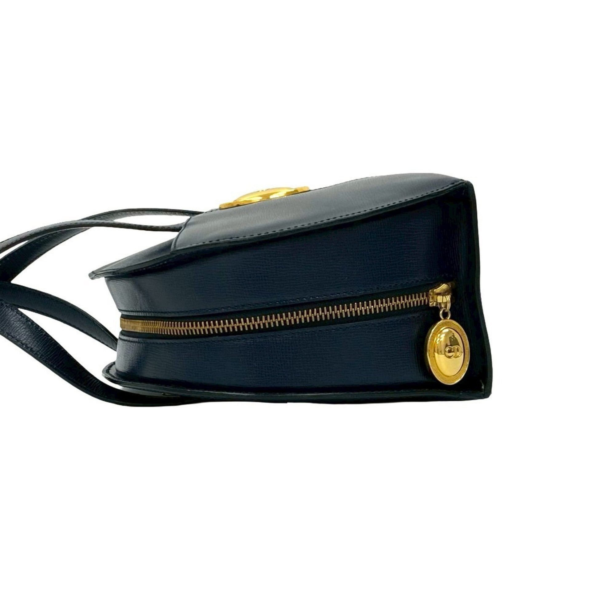 Christian Dior Navy Leather Boston Bag Handbag Tote Bag (Pre-Owned)