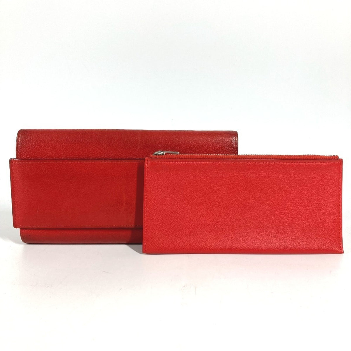 Hermes Red Color Leather Long Wallet (Bi-Fold) (Pre-Owned)