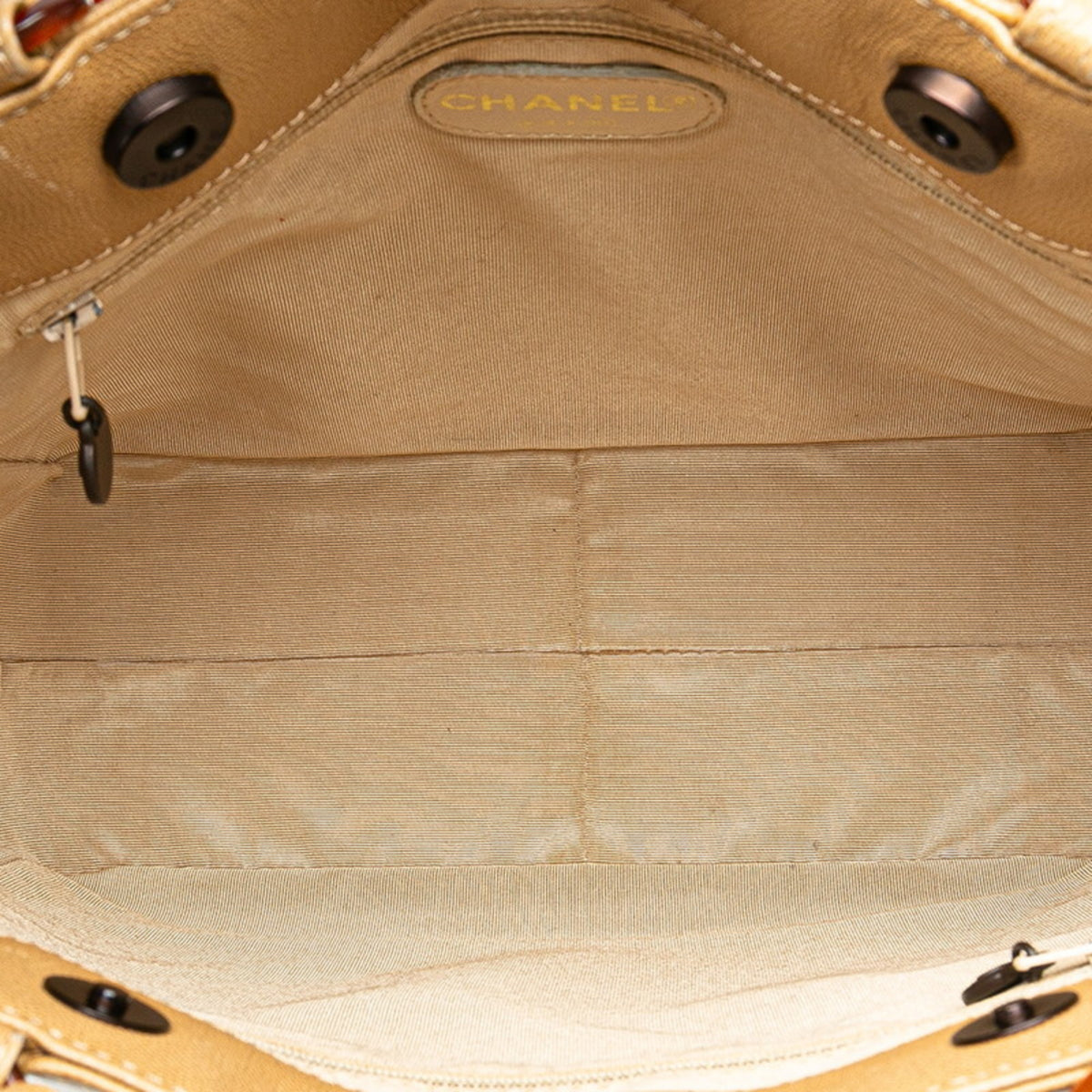 Chanel Beige Grained Calfskin Plastic Shoulder Bag Tote Bag (Pre-Owned)