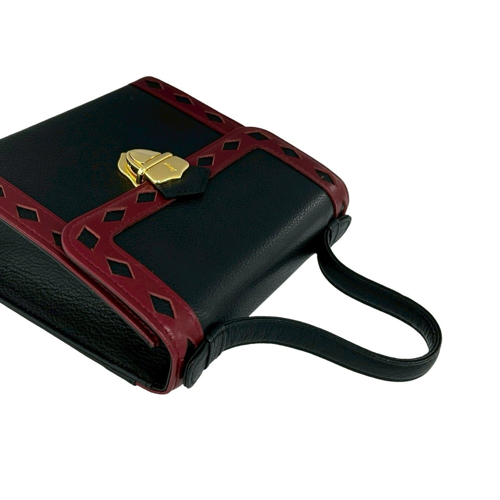 Yves Saint Laurent Black Red Color Leather Handbag Shoulder Bag (Pre-Owned)