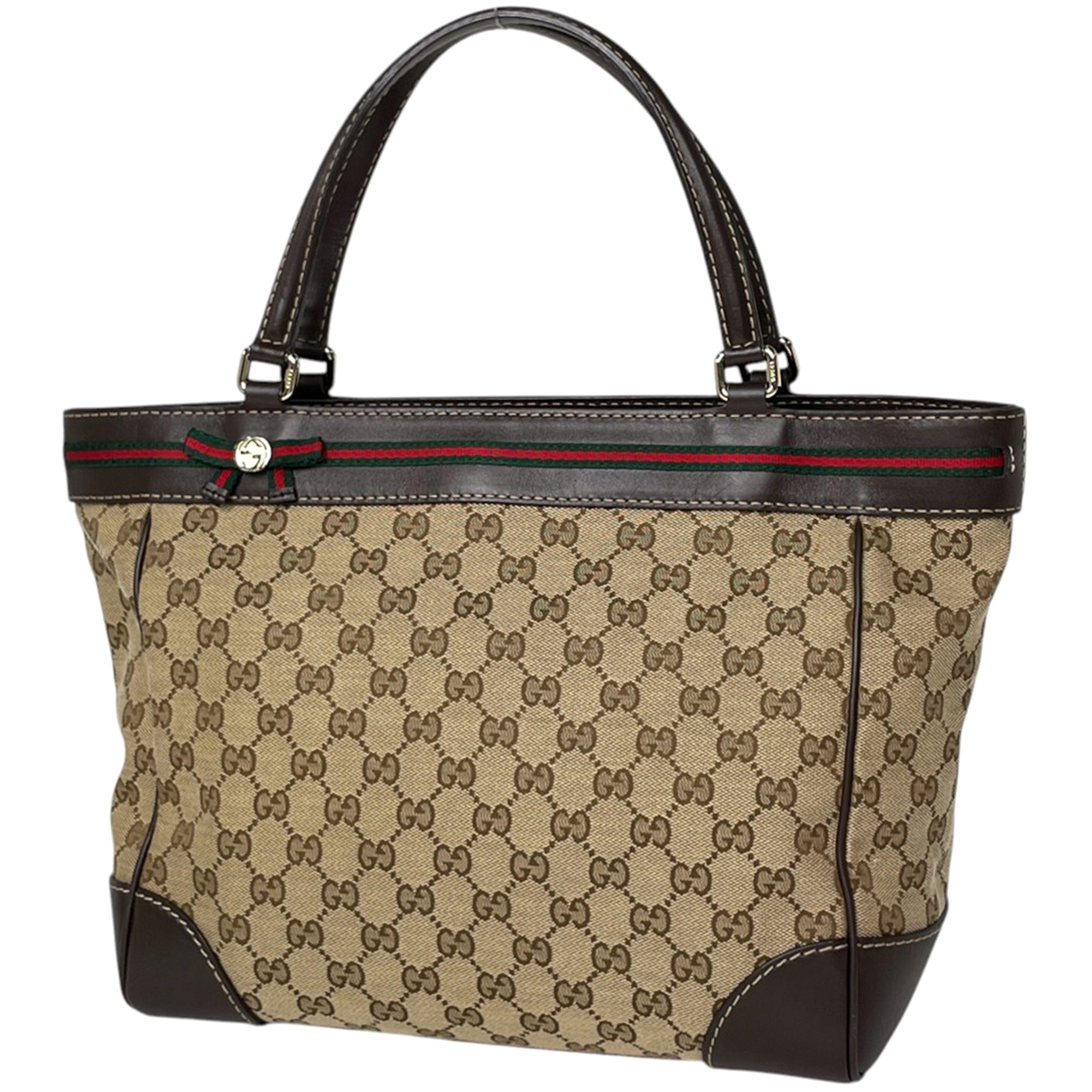 Gucci Sherry Line Brown Gg Canvas Leather Tote Bag (Pre-Owned)