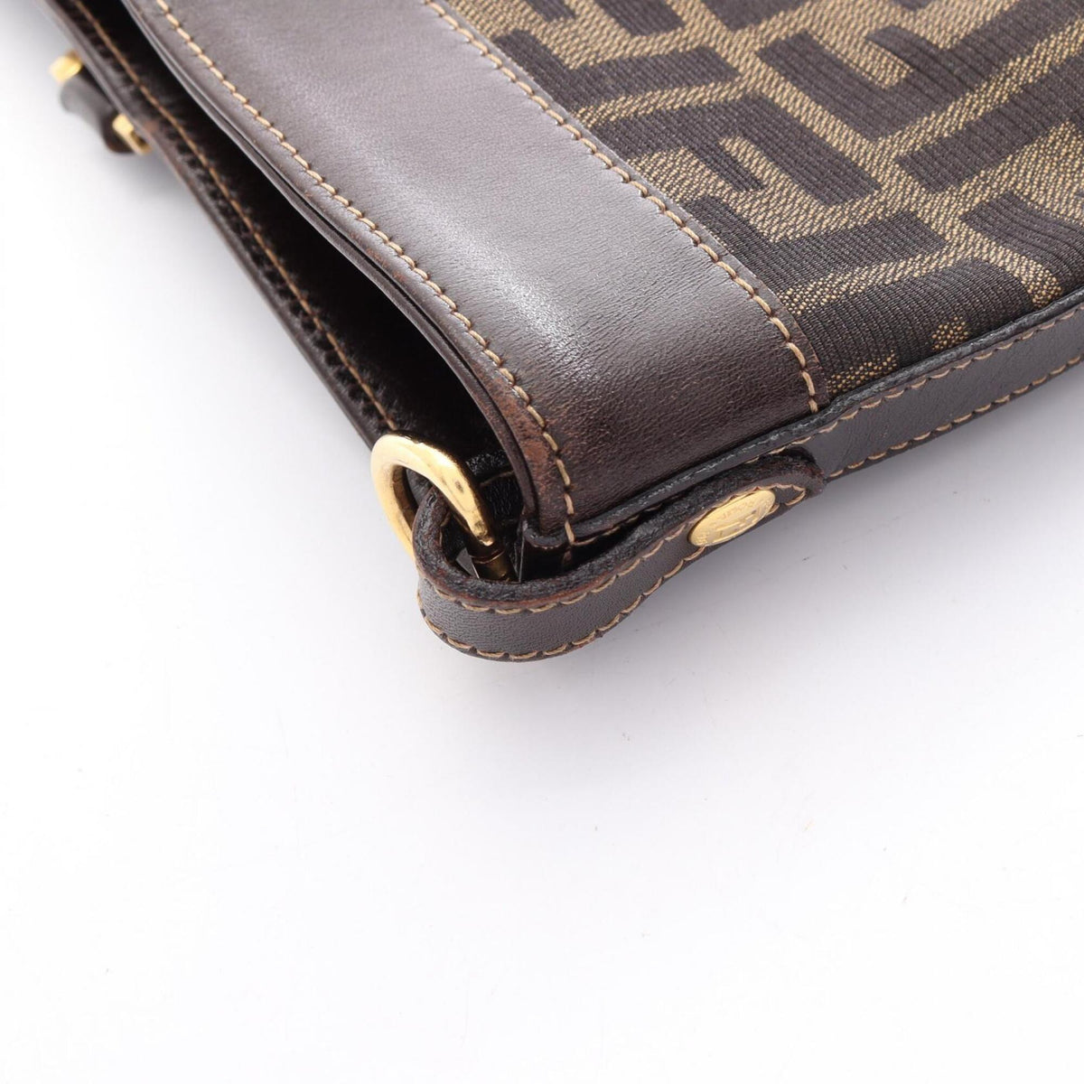 Fendi Black Brown Canvas Leather Handbag Tote Bag (Pre-Owned)