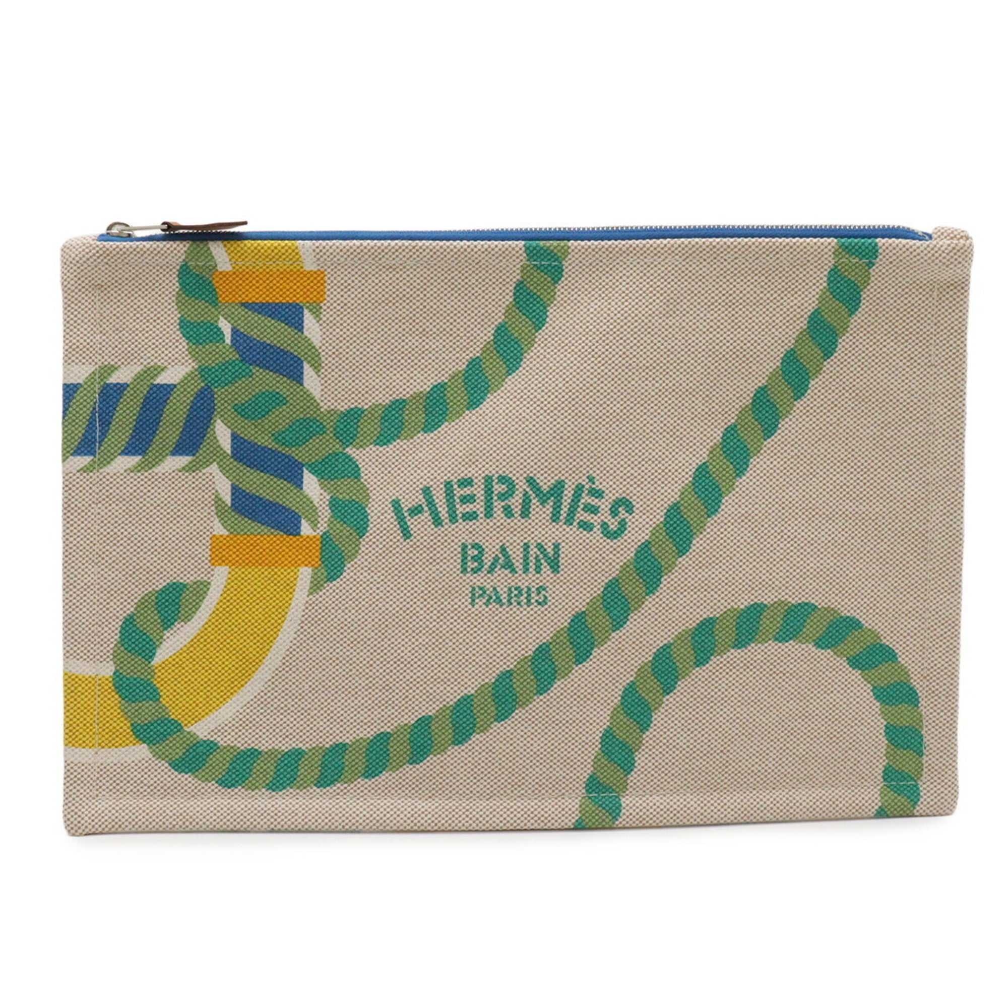 Hermes Multi-Color Cotton Leather Clutch Bag Pouch (Pre-Owned)