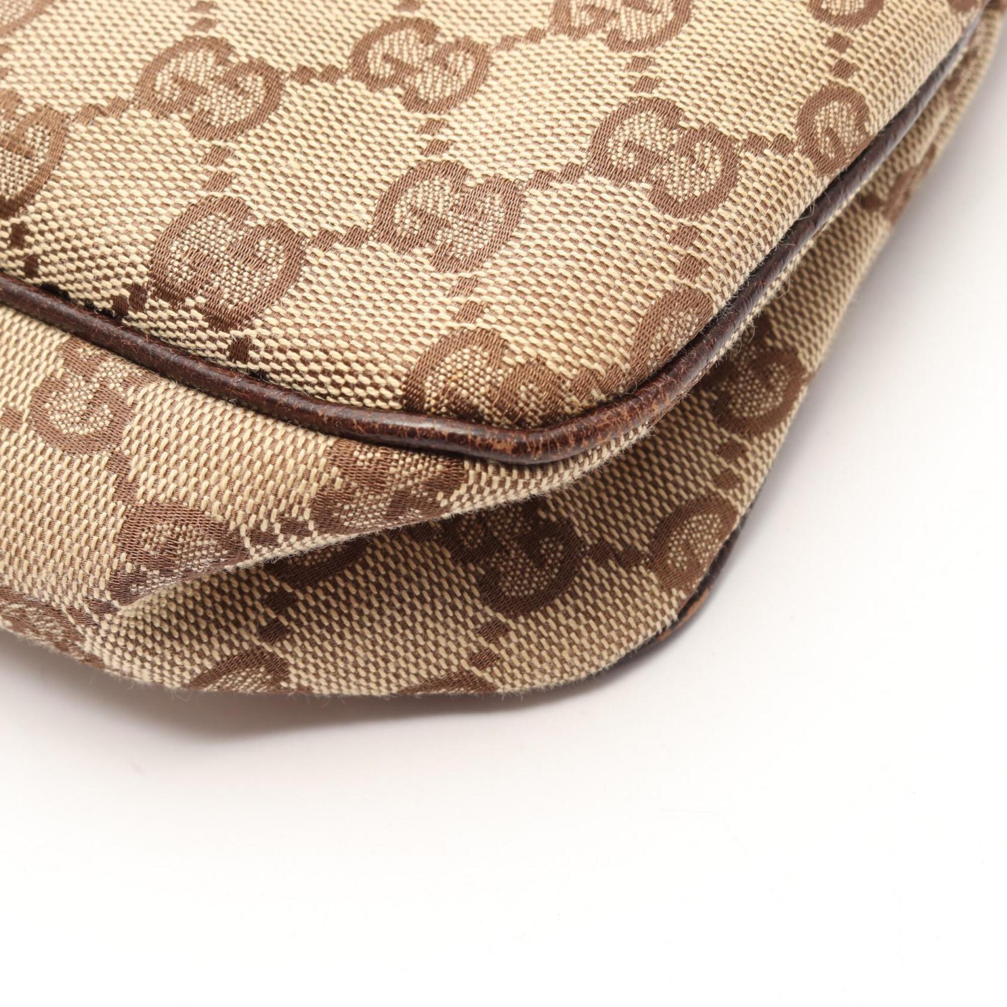 Gucci Beige Brown Leather Canvas Handbag Shoulder Bag (Pre-Owned)