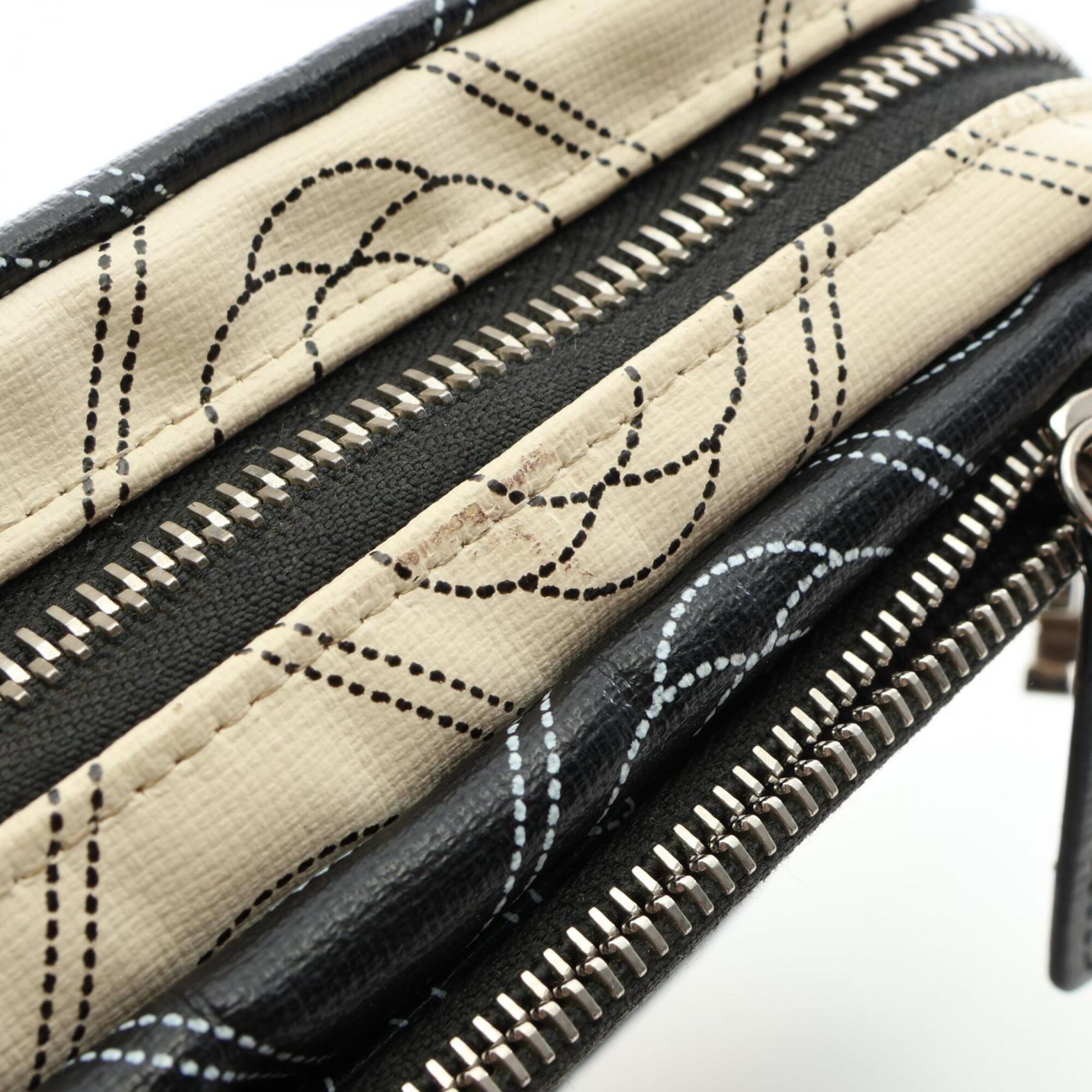Chanel Black White Coated Canvas Pouch (Pre-Owned)