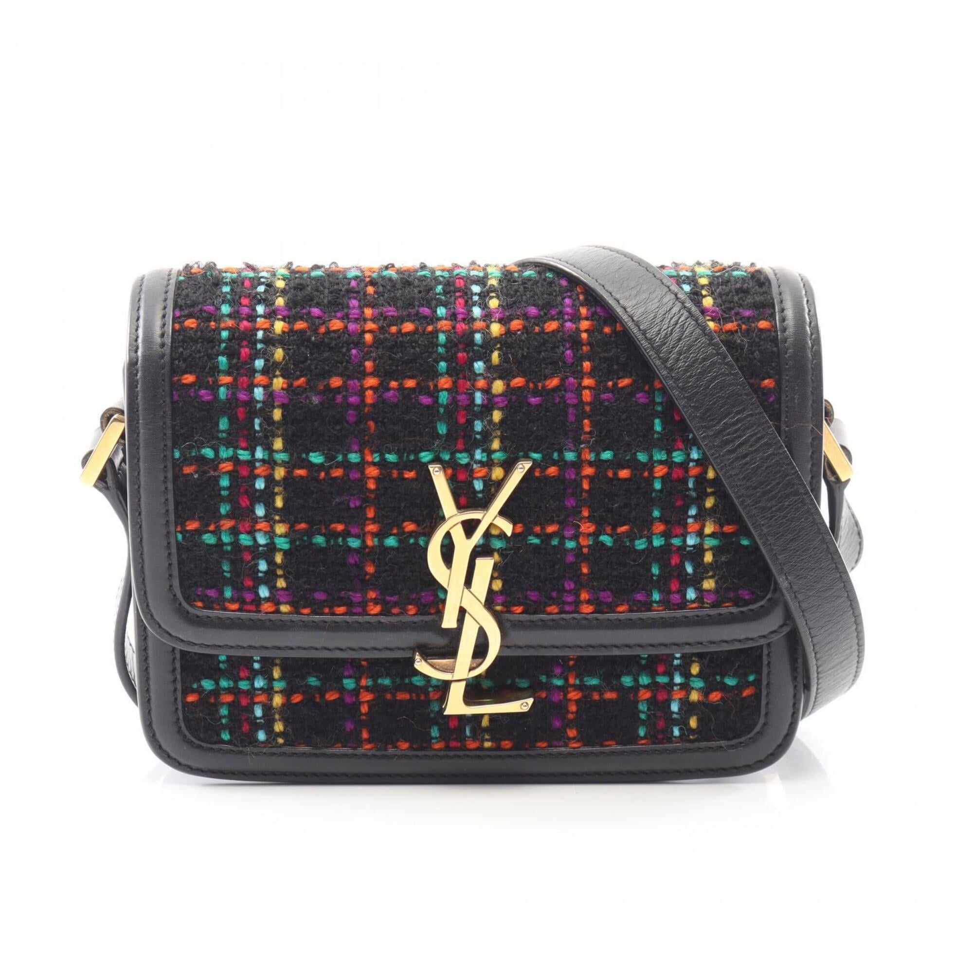 Yves Saint Laurent Black Multi-Color Fabric Leather Handbag Shoulder Bag (Pre-Owned)