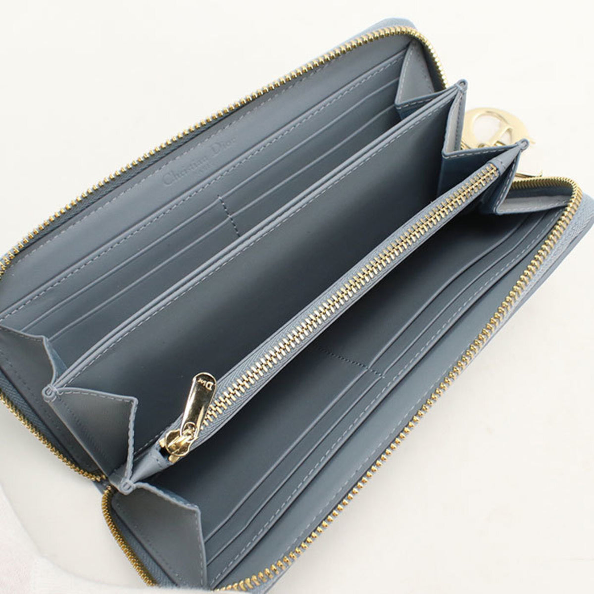 Christian Dior Blue Leather Long Wallet (Bi-Fold) (Pre-Owned)