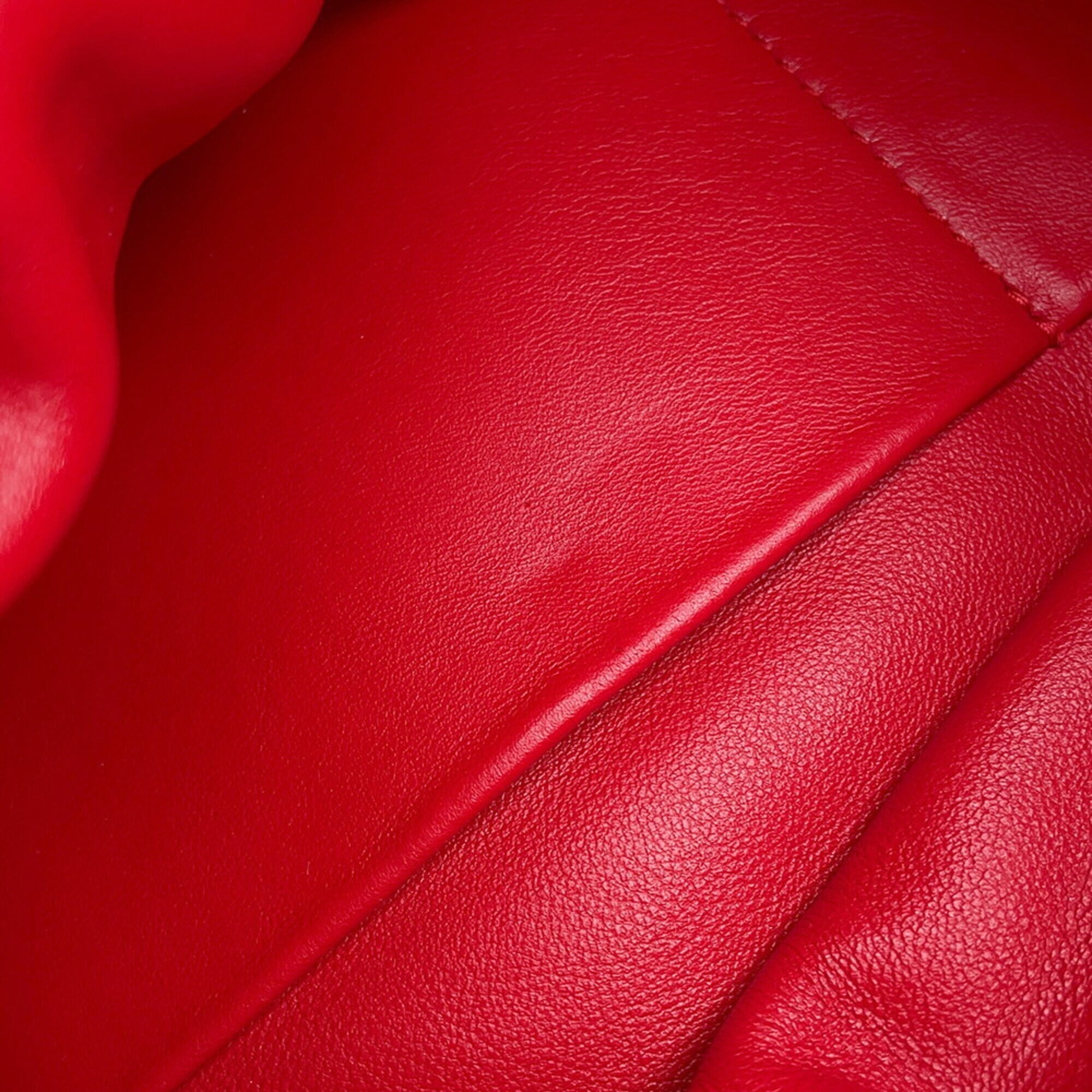 Bottega Veneta Red Color Fabric Leather Handbag Shoulder Bag (Pre-Owned)