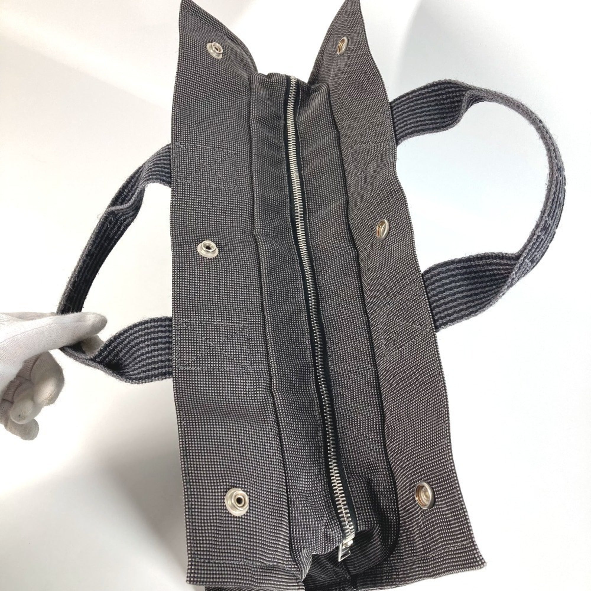Hermes Her Line Gray Canvas Handbag Tote Bag (Pre-Owned)