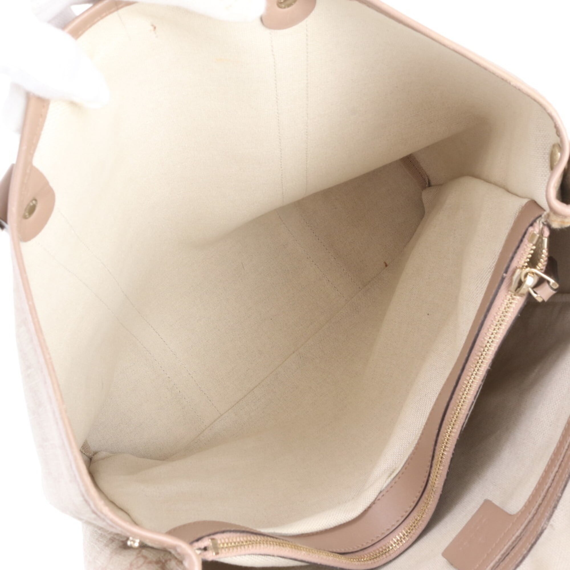 Gucci Sherry Line Pink Beige Leather Coated Canvas Handbag Shoulder Bag Tote Bag (Pre-Owned)