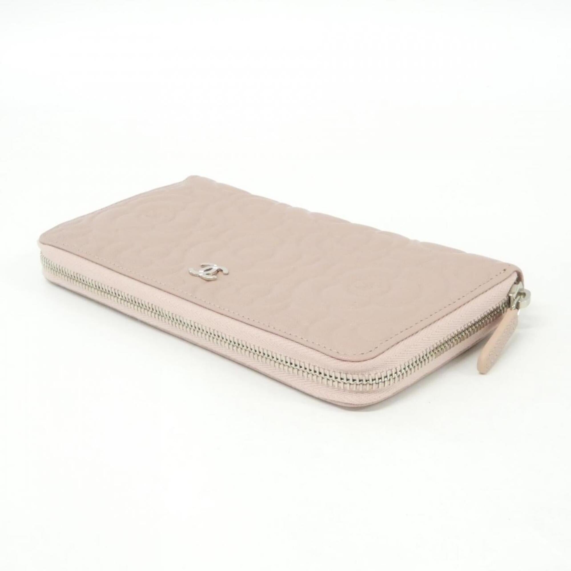 Chanel Light Pink Satin Leather Long Wallet (Bi-Fold) (Pre-Owned)
