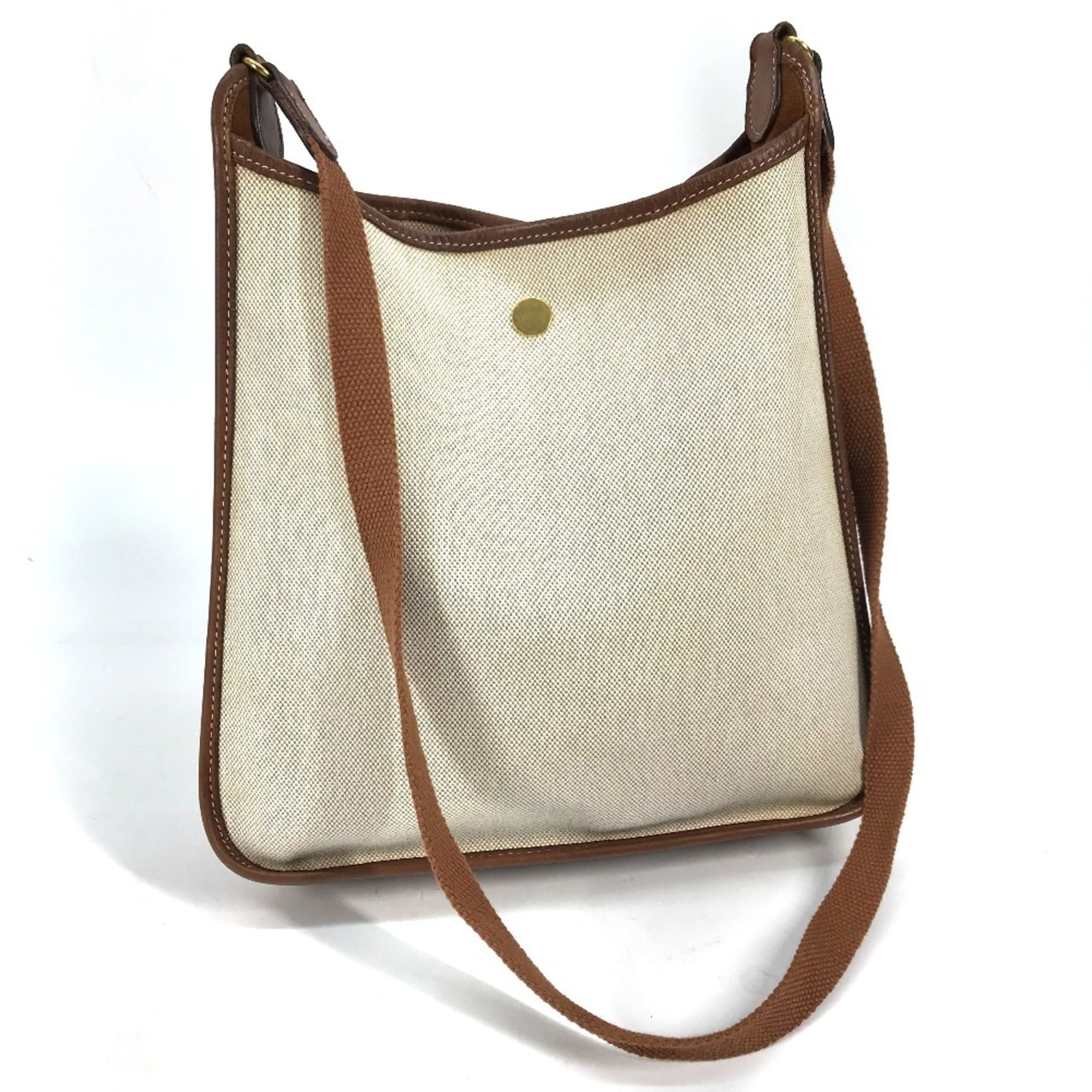 Hermes Vespa Beige Toile Officier Leather Shoulder Bag Tote Bag (Pre-Owned)