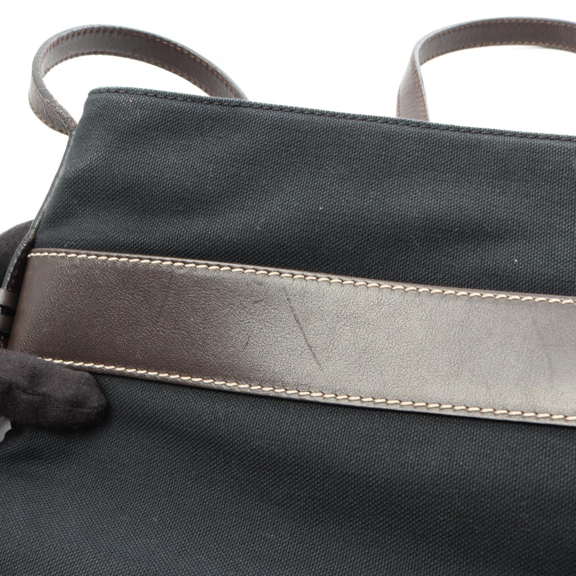 Loewe Brown Green Canvas Leather Handbag Shoulder Bag (Pre-Owned)