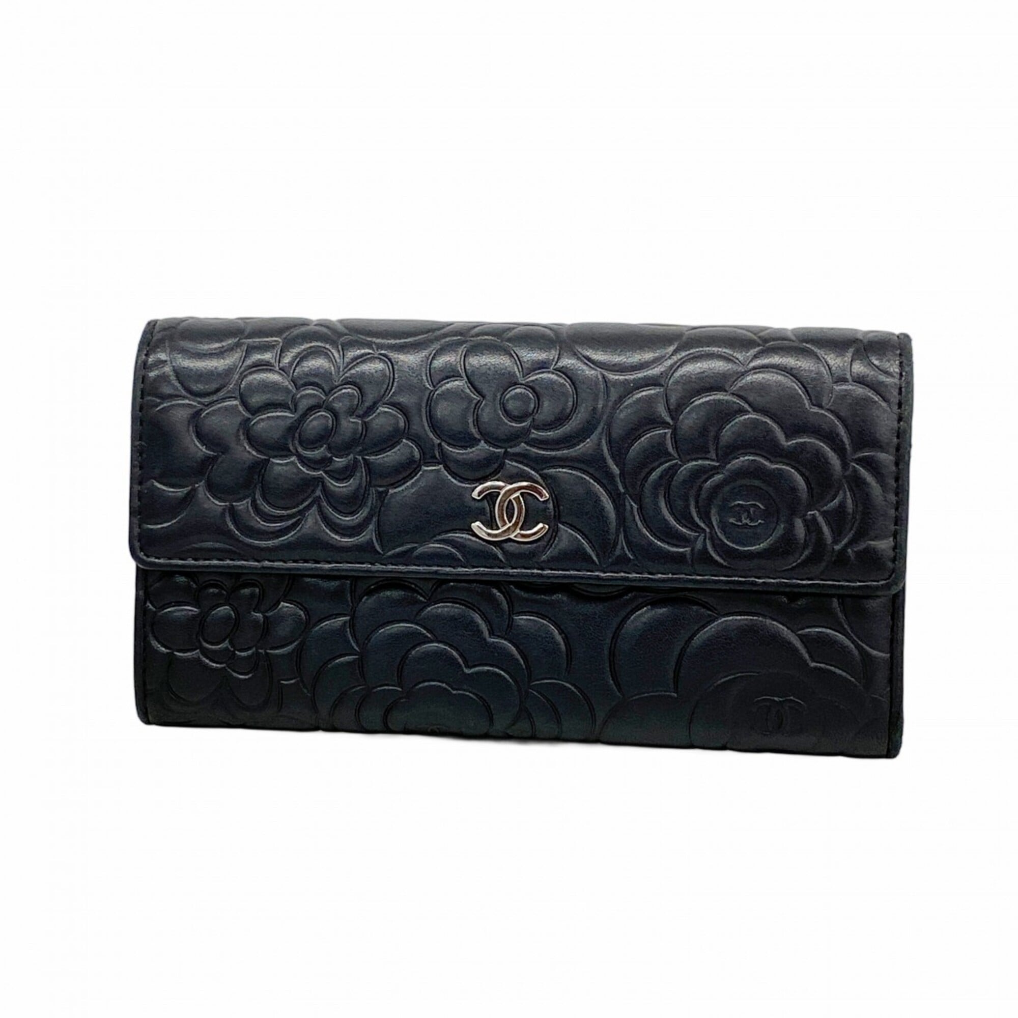 Chanel Black Leather Long Wallet (Bi-Fold) (Pre-Owned)
