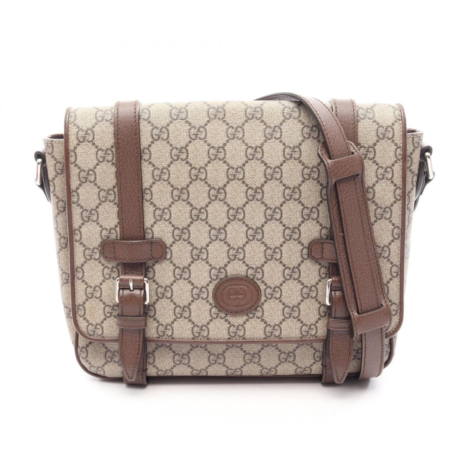 Gucci Beige Brown Coated Canvas Leather Handbag Shoulder Bag (Pre-Owned)
