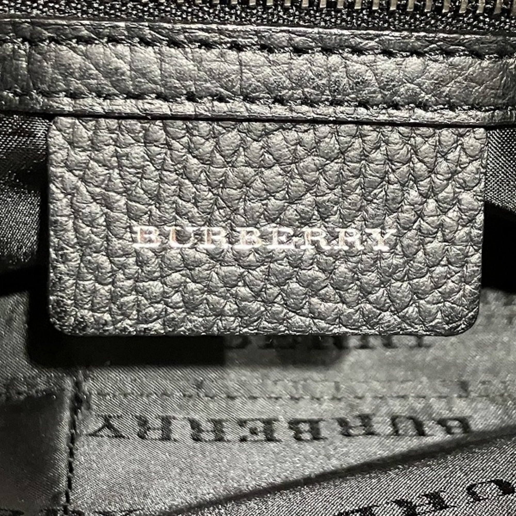 Burberry Beige Black Canvas Leather Handbag Shoulder Bag (Pre-Owned)