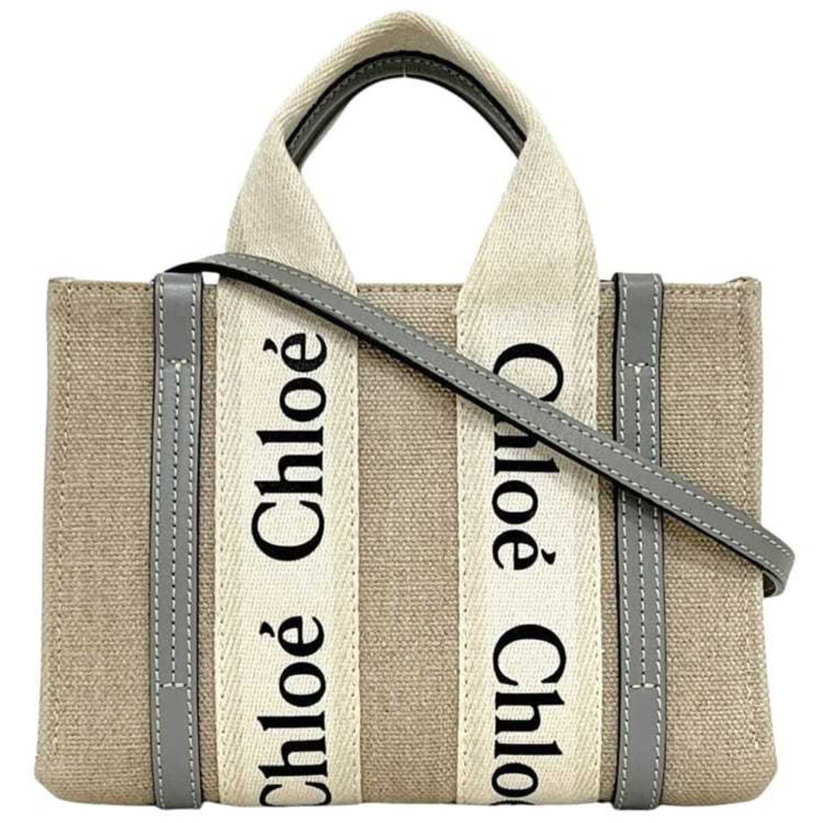 Chloé Beige Light Blue Canvas Leather Shoulder Bag (Pre-Owned)