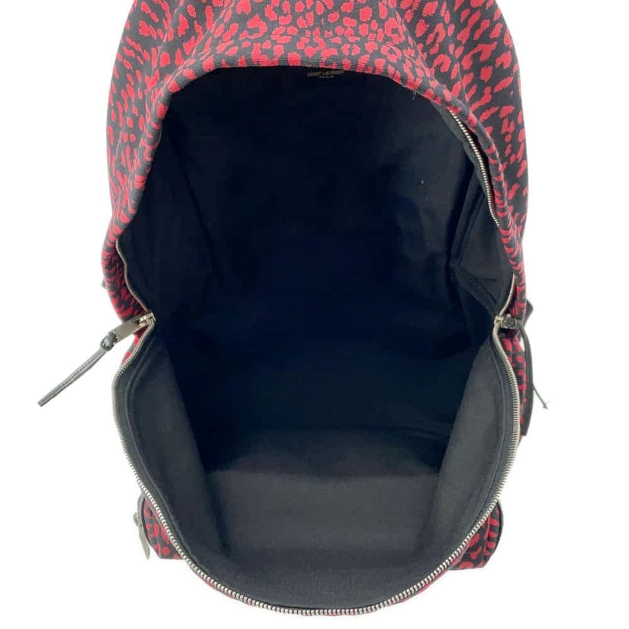 Saint Laurent Black Red Color Canvas Leather Backpack (Pre-Owned)