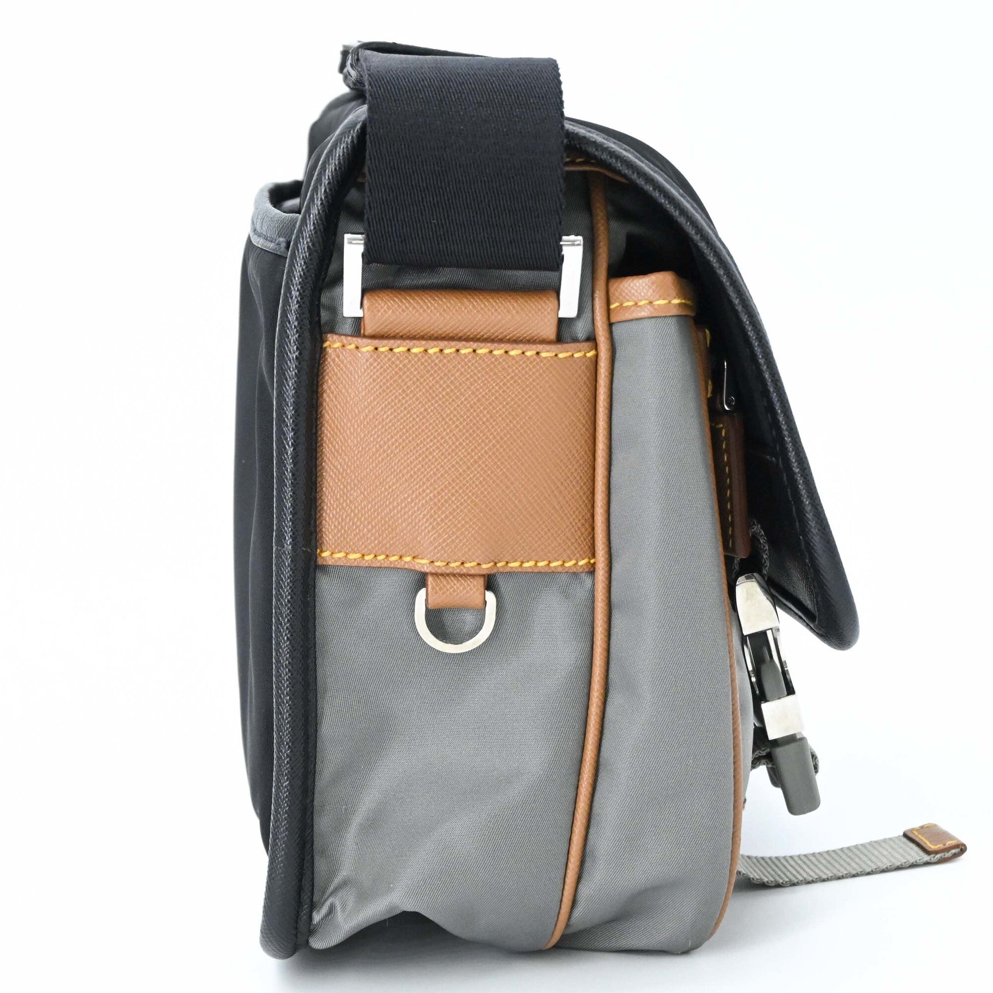 Prada Black Gray Brown Nylon Leather Shoulder Bag (Pre-Owned)