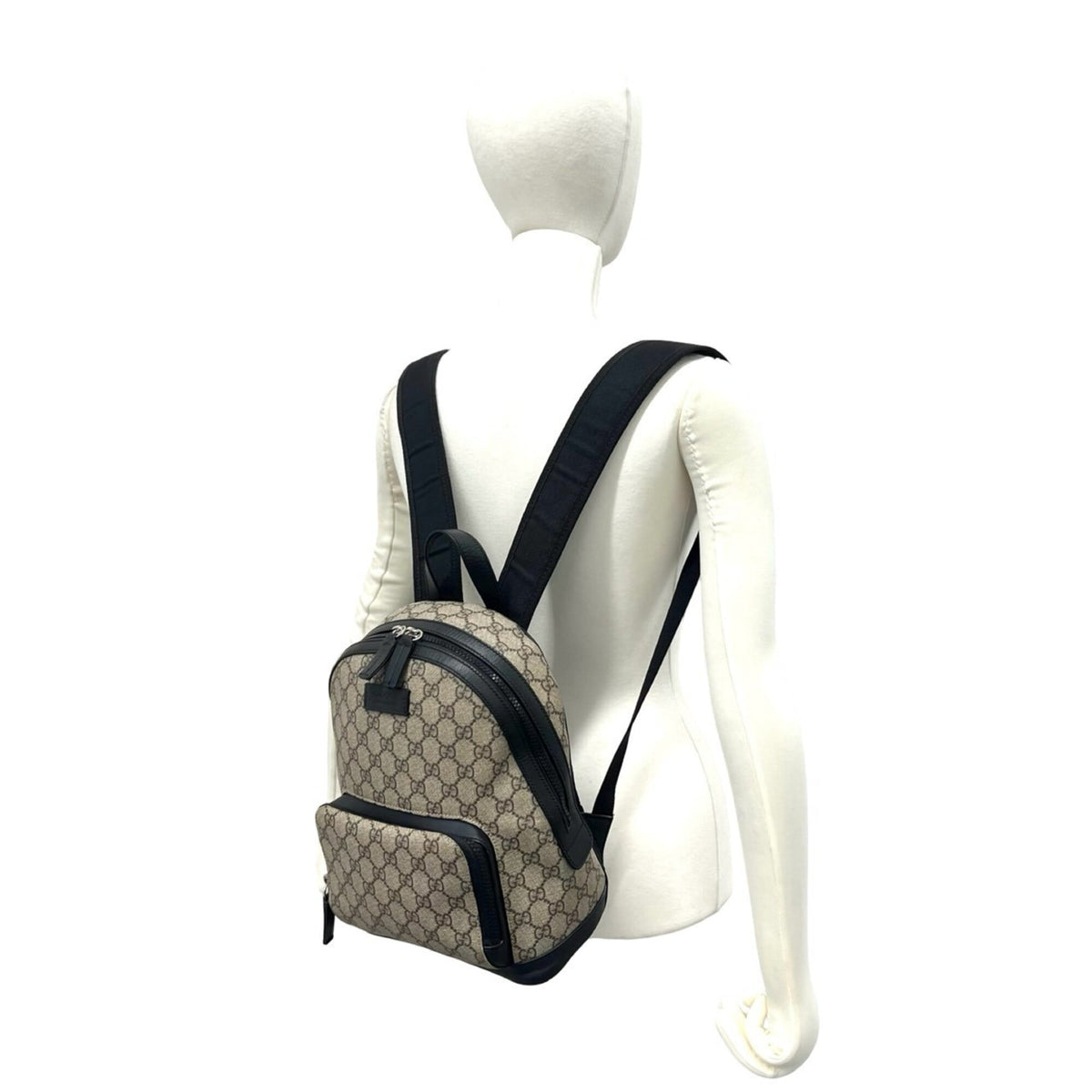 Gucci Beige Black Leather Elastane Backpack (Pre-Owned)