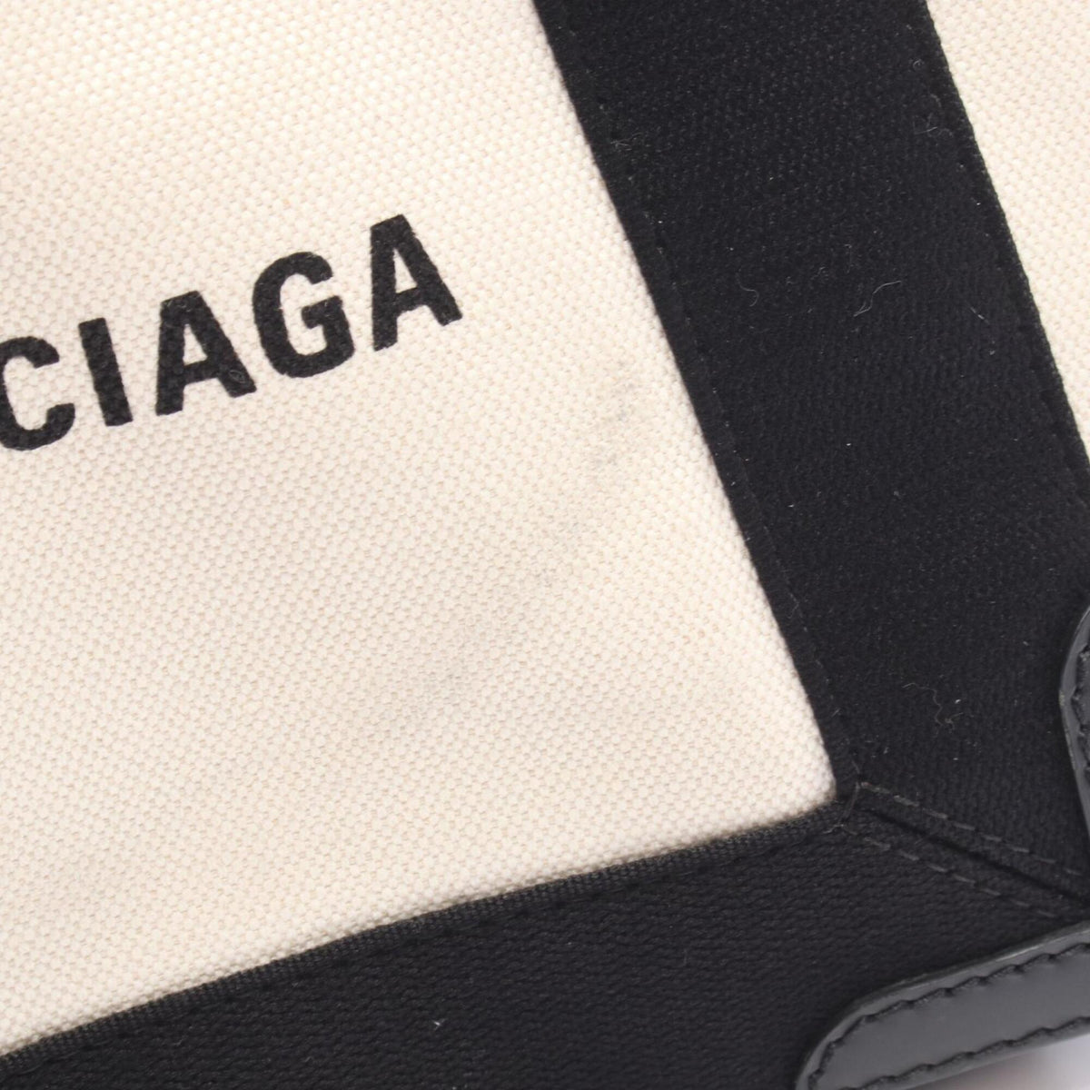 Balenciaga Black Ivory Canvas Leather Handbag Pouch (Pre-Owned)