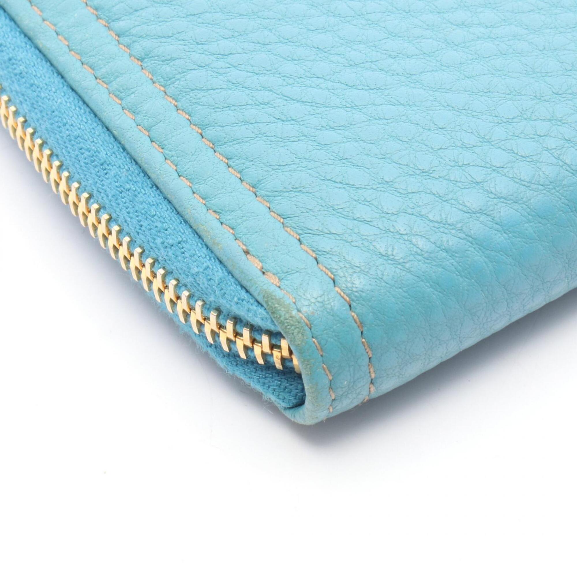 Prada Blue Leather Long Wallet (Bi-Fold) (Pre-Owned)