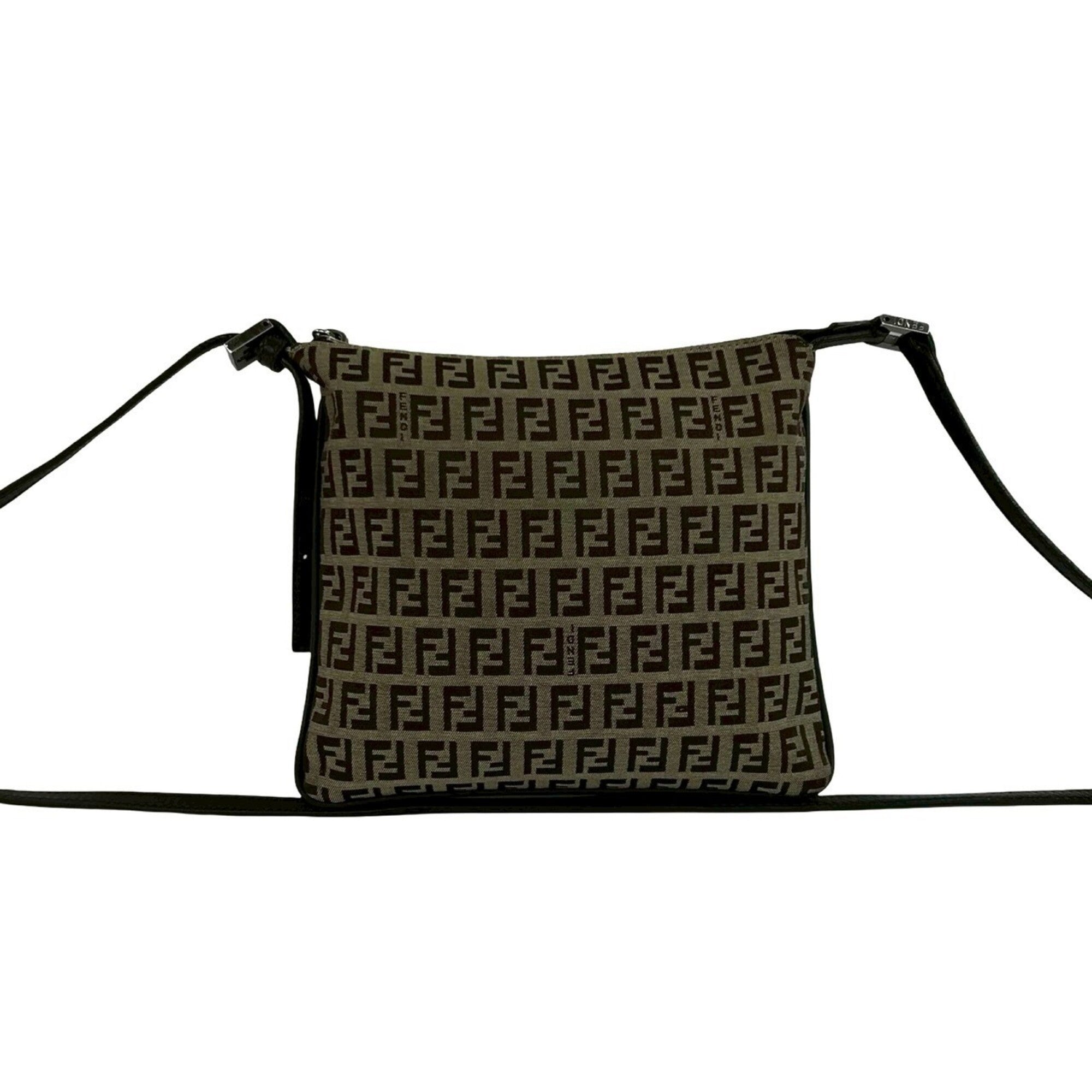 Fendi Brown Canvas Leather Pochette Shoulder Bag (Pre-Owned)