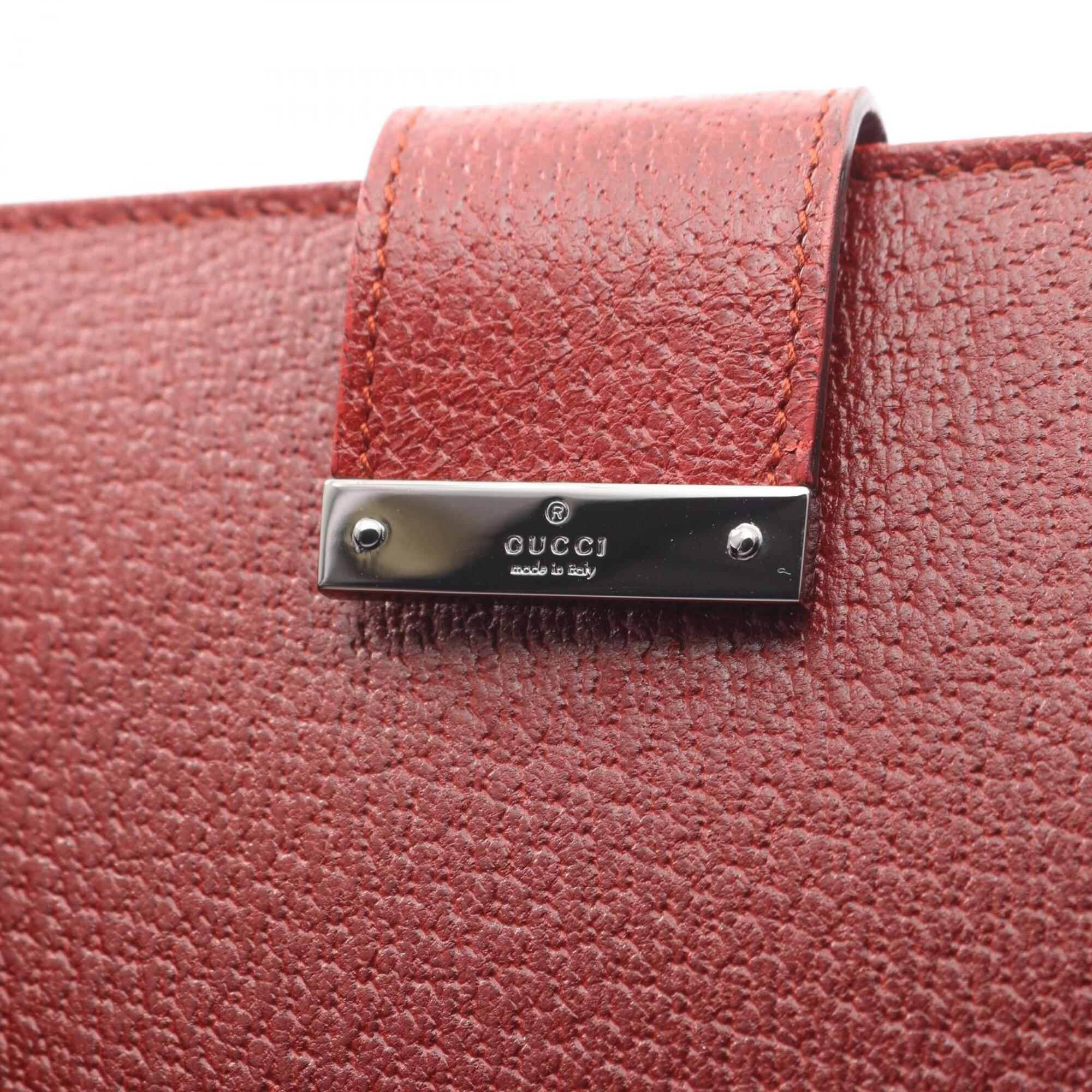Gucci Red Color Leather Long Wallet (Bi-Fold) (Pre-Owned)