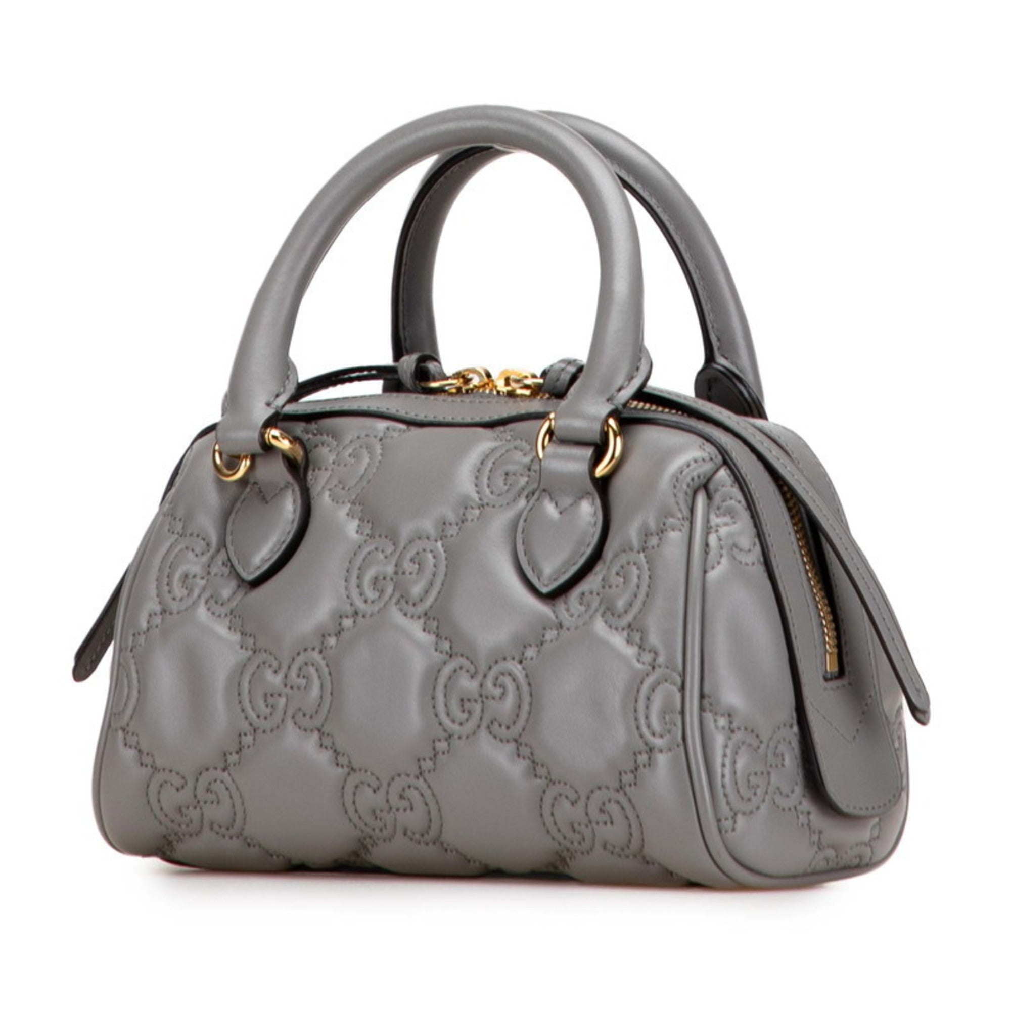 Gucci Gray Leather Boston Bag Shoulder Bag (Pre-Owned)