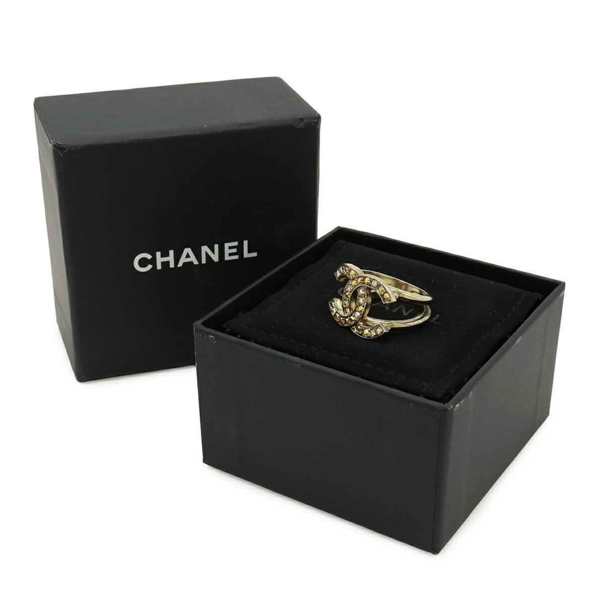 Chanel Gold Plating Rhinestone Band Ring (Pre-Owned)