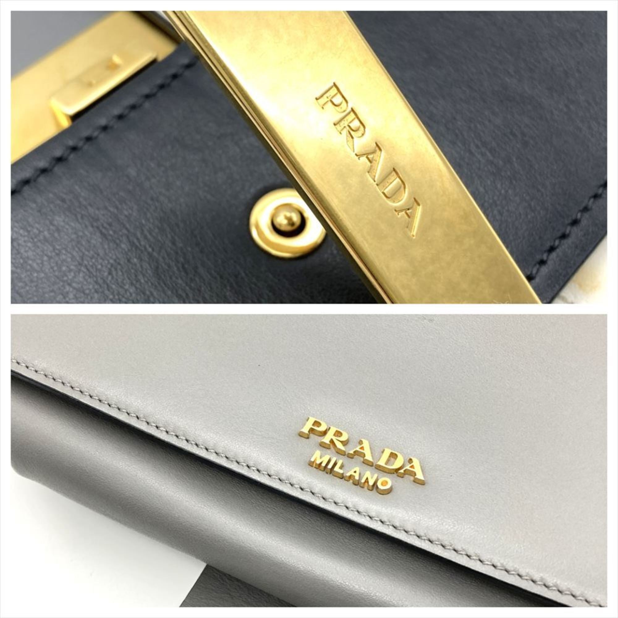 Prada Gray Multi-Color White Leather Shoulder Bag (Pre-Owned)