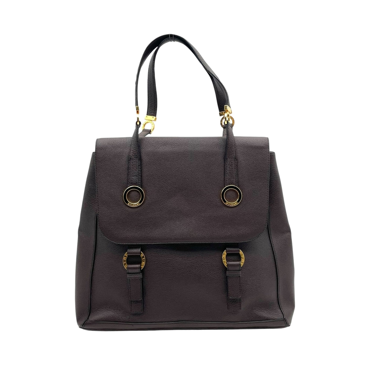 Bvlgari Dark Brown Leather Handbag Tote Bag (Pre-Owned)