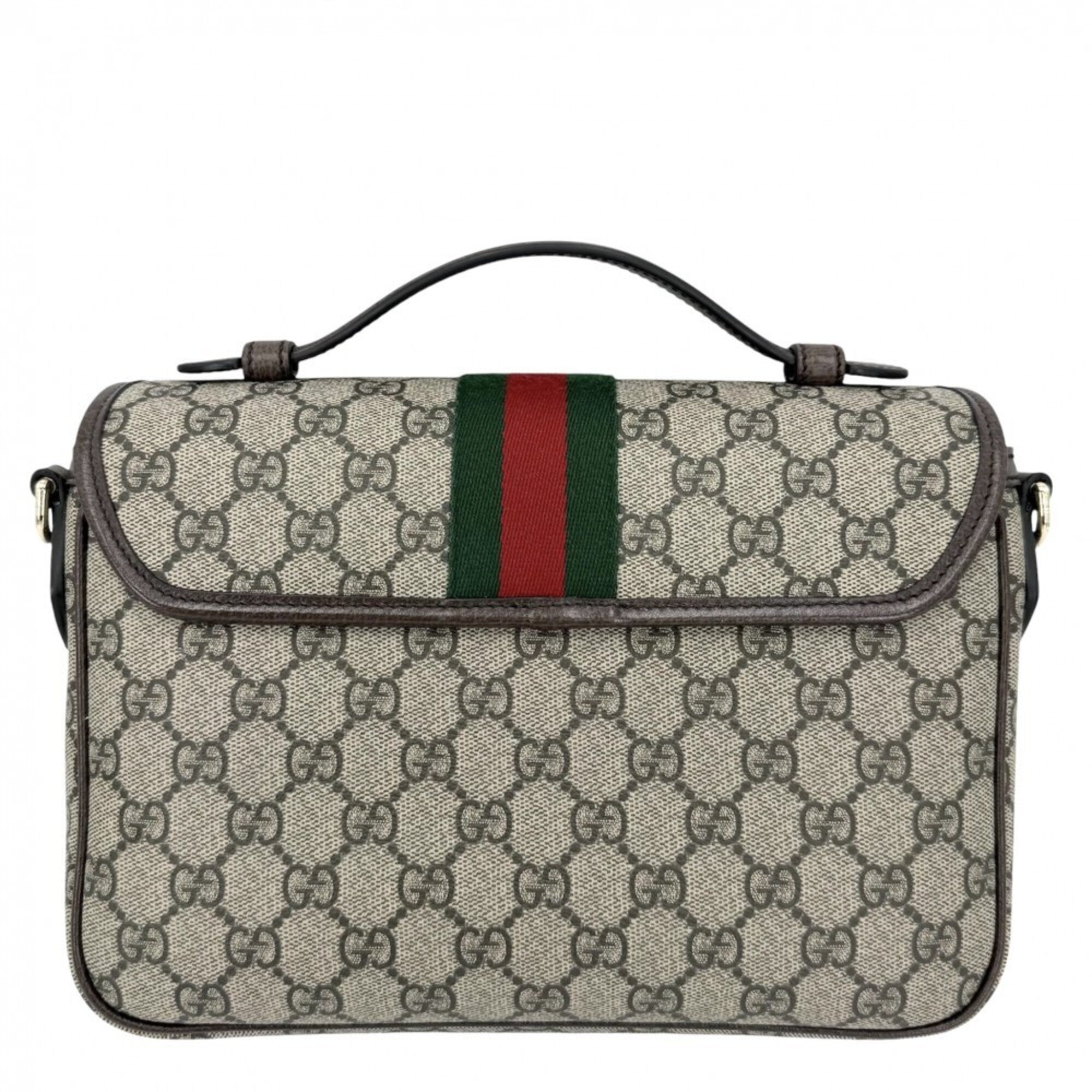 Gucci Beige Brown Gg Supreme Canvas Leather Handbag Shoulder Bag (Pre-Owned)