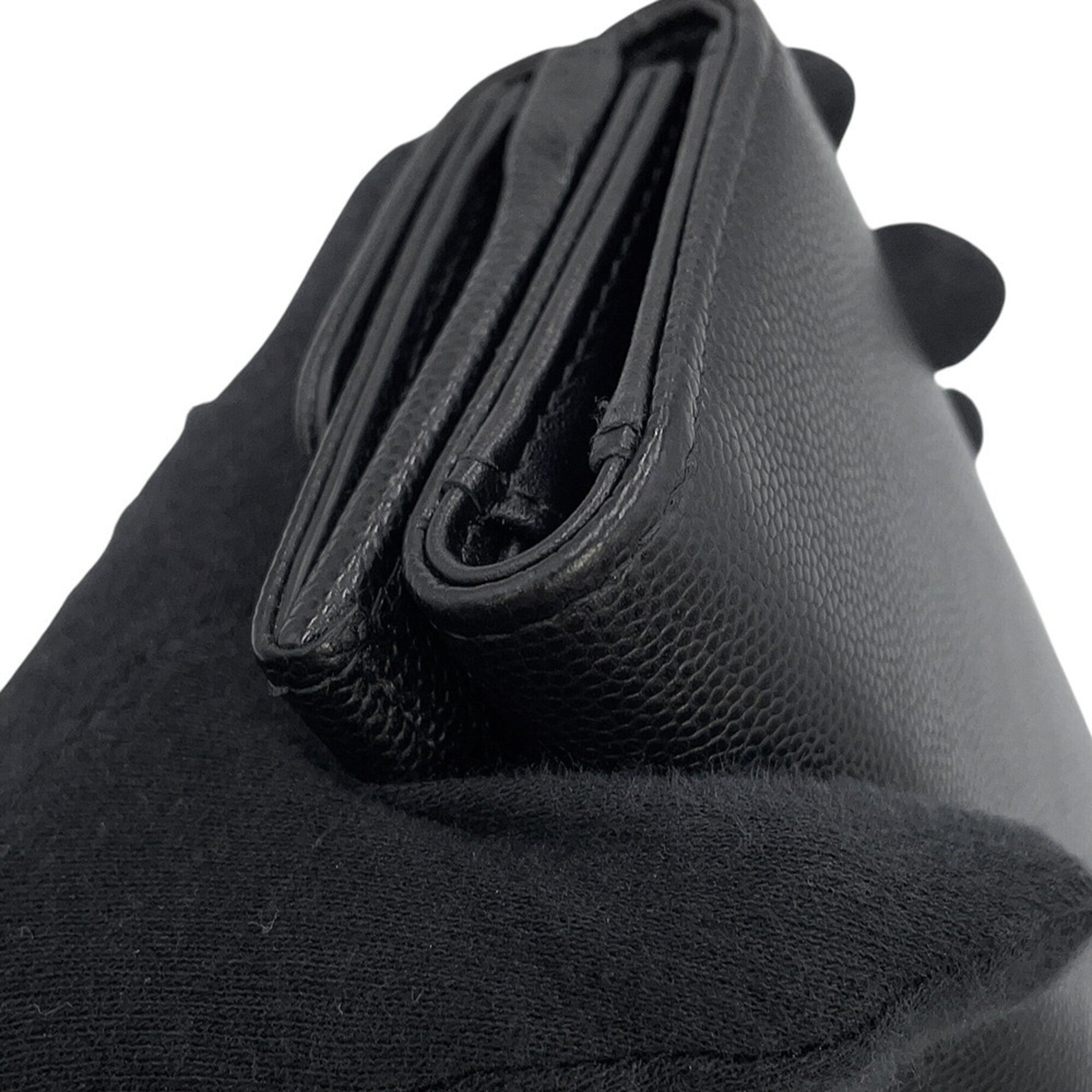 Chanel Black Grained Calfskin Wallet (Tri-Fold) (Pre-Owned)