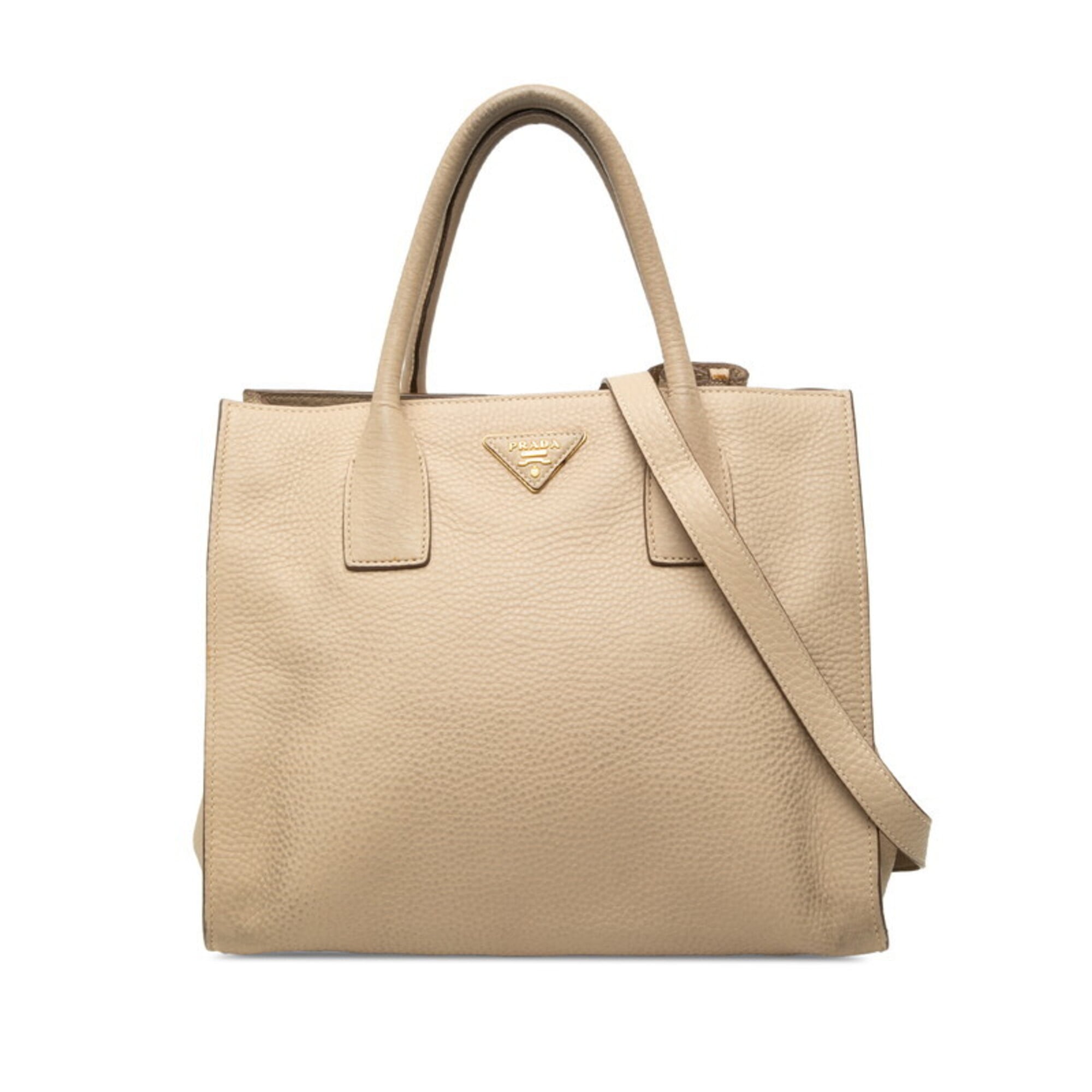 Prada Beige Leather Handbag Shoulder Bag (Pre-Owned)