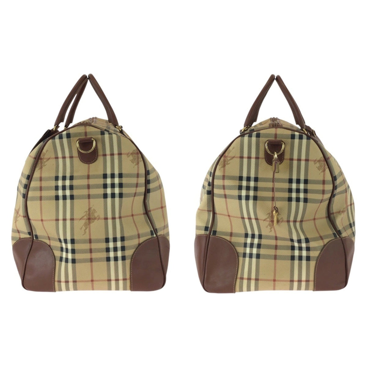 Burberry Beige Brown Pvc Leather Boston Bag Handbag (Pre-Owned)