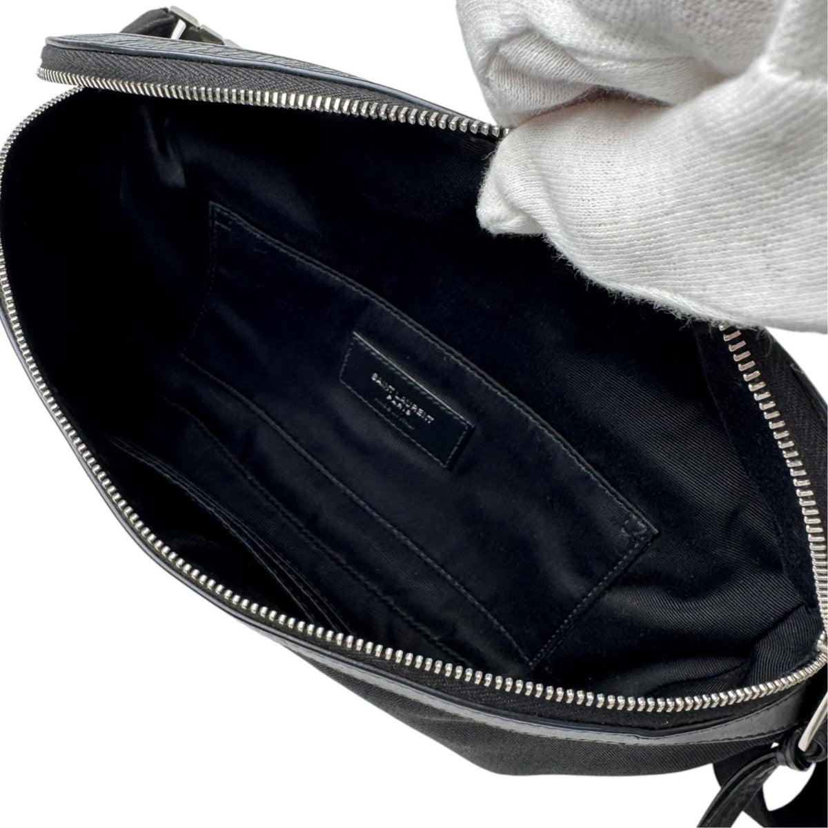 Saint Laurent Black Canvas Leather Pouch Sling Bag (Pre-Owned)