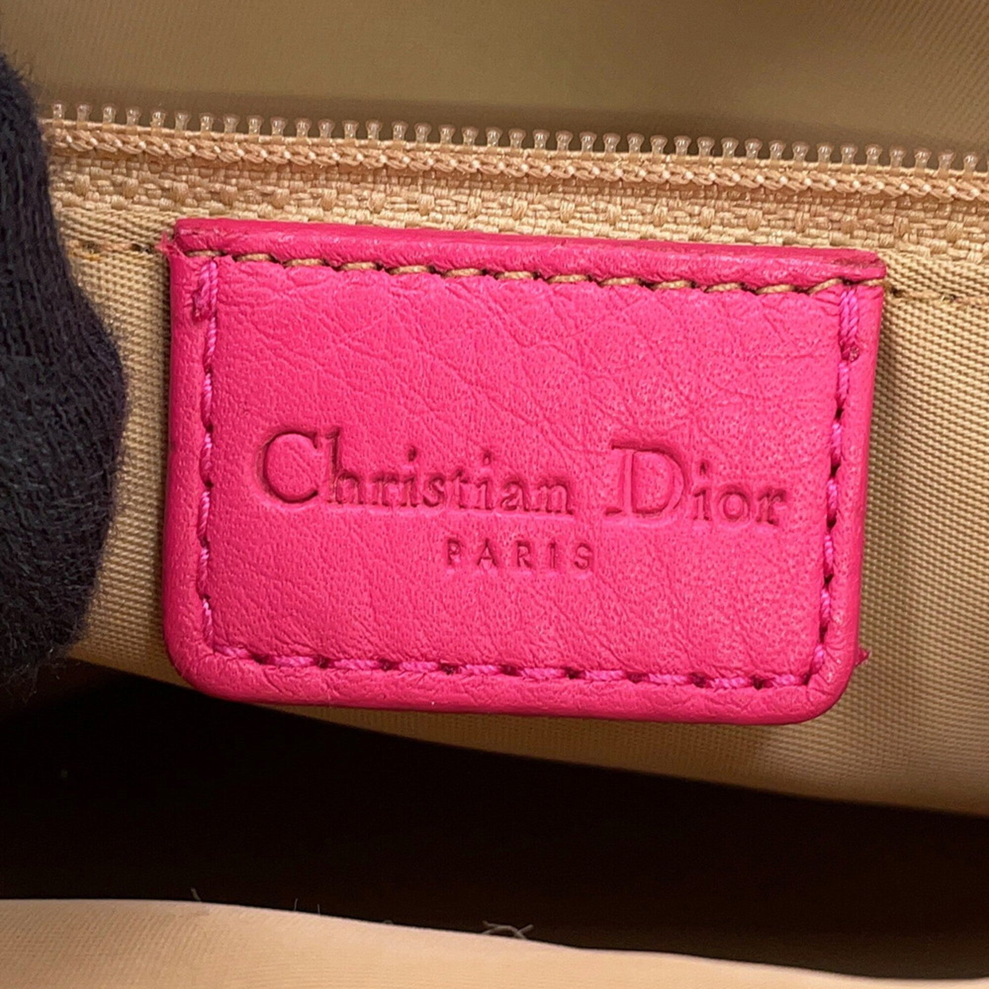 Christian Dior Brown Pink Canvas Leather Handbag Tote Bag (Pre-Owned)