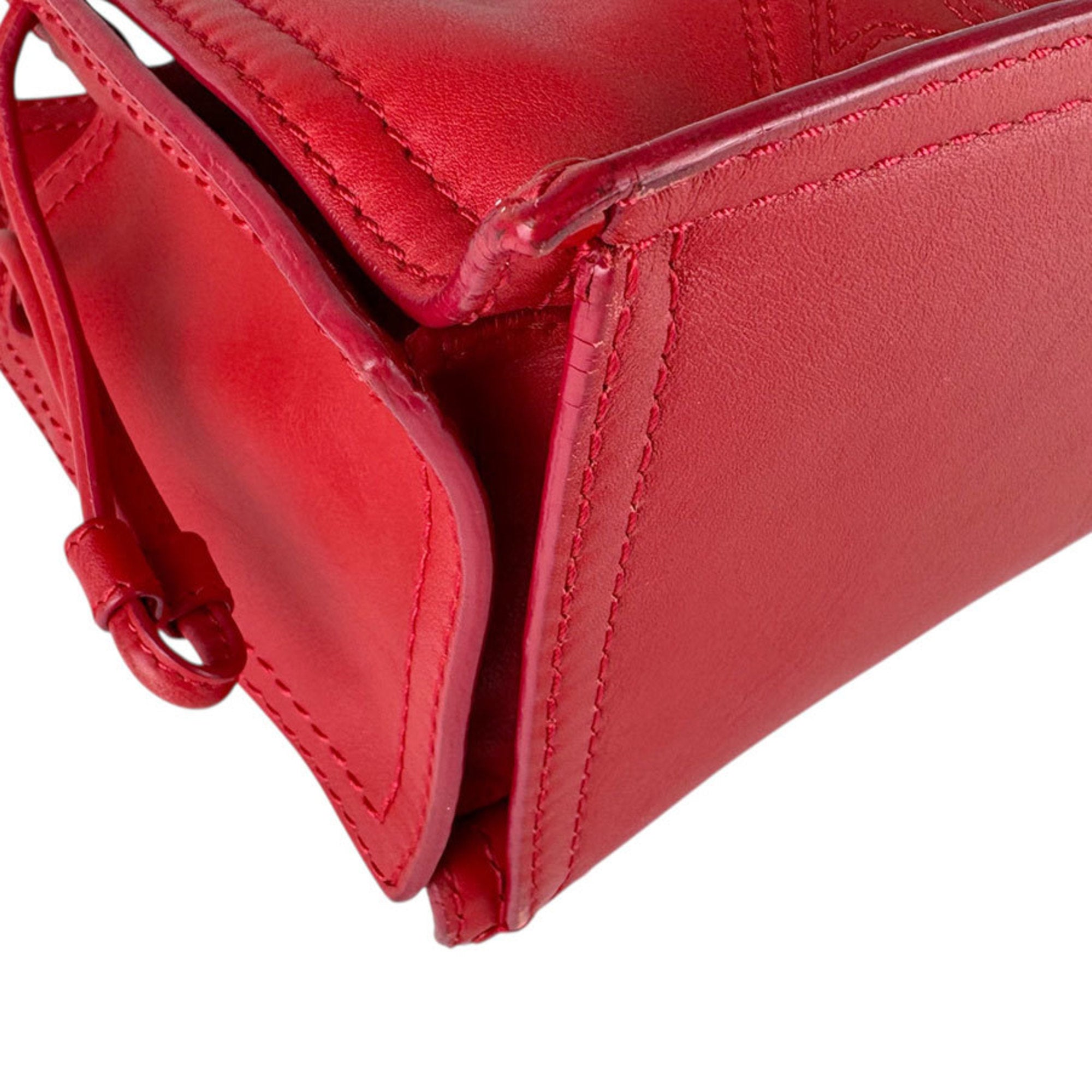 Loewe Red Color Leather Shoulder Bag Tote Bag (Pre-Owned)