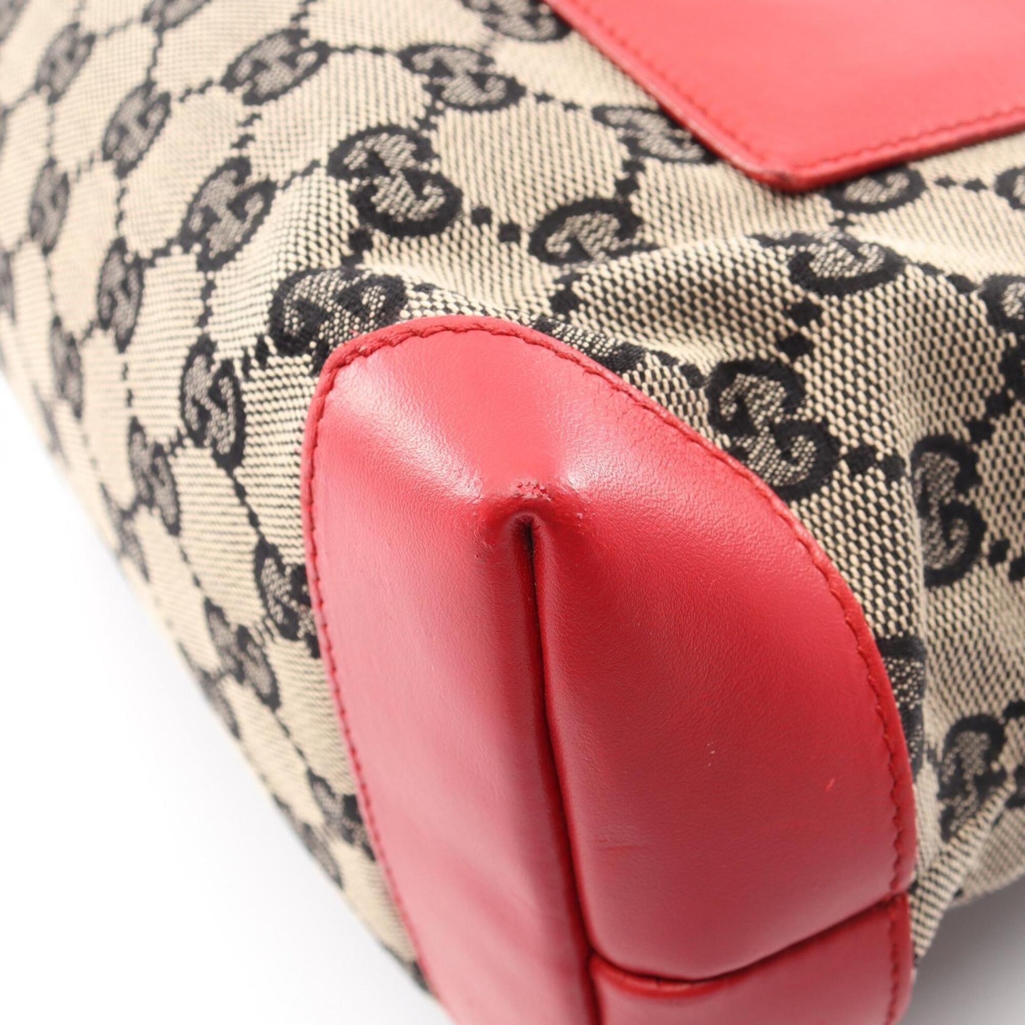 Gucci Beige Navy Red Color Canvas Leather Handbag Tote Bag (Pre-Owned)
