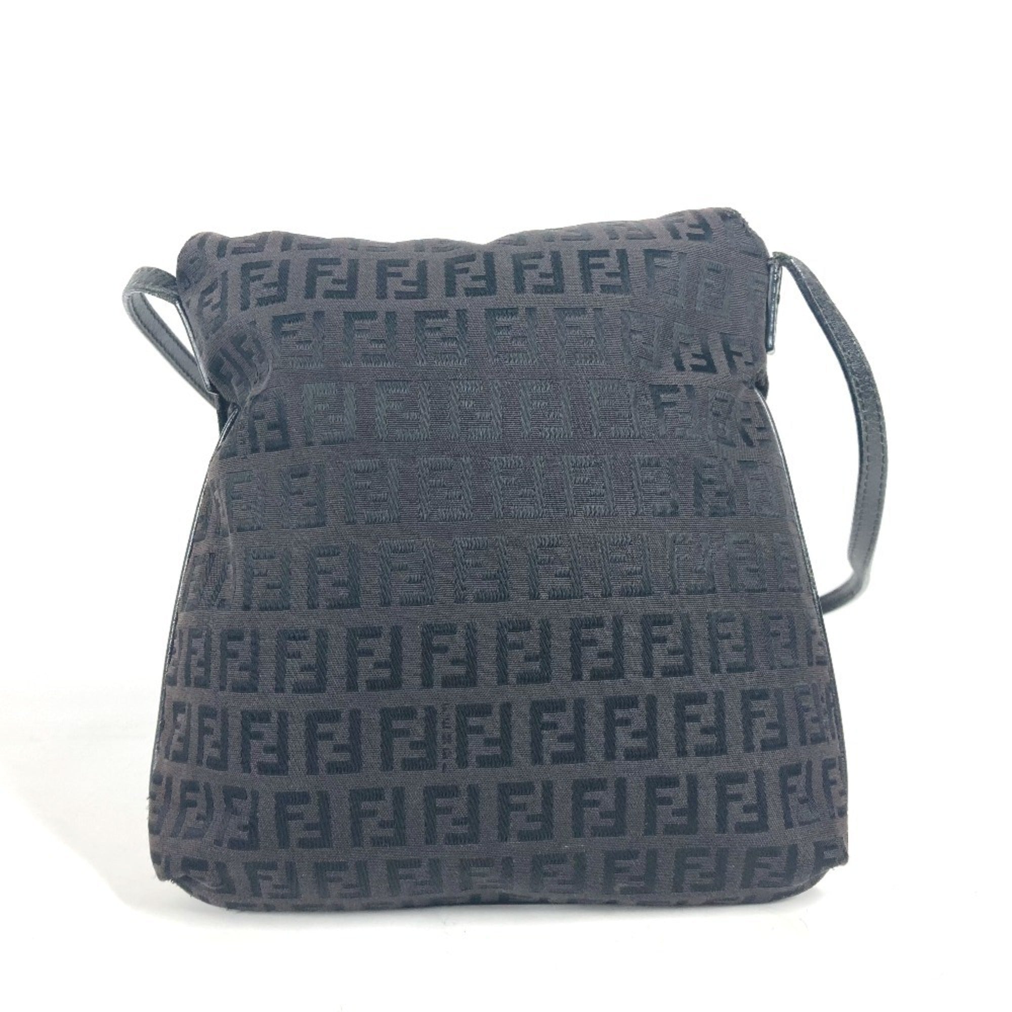 Fendi Zucchino Brown Leather Canvas Pochette Shoulder Bag (Pre-Owned)