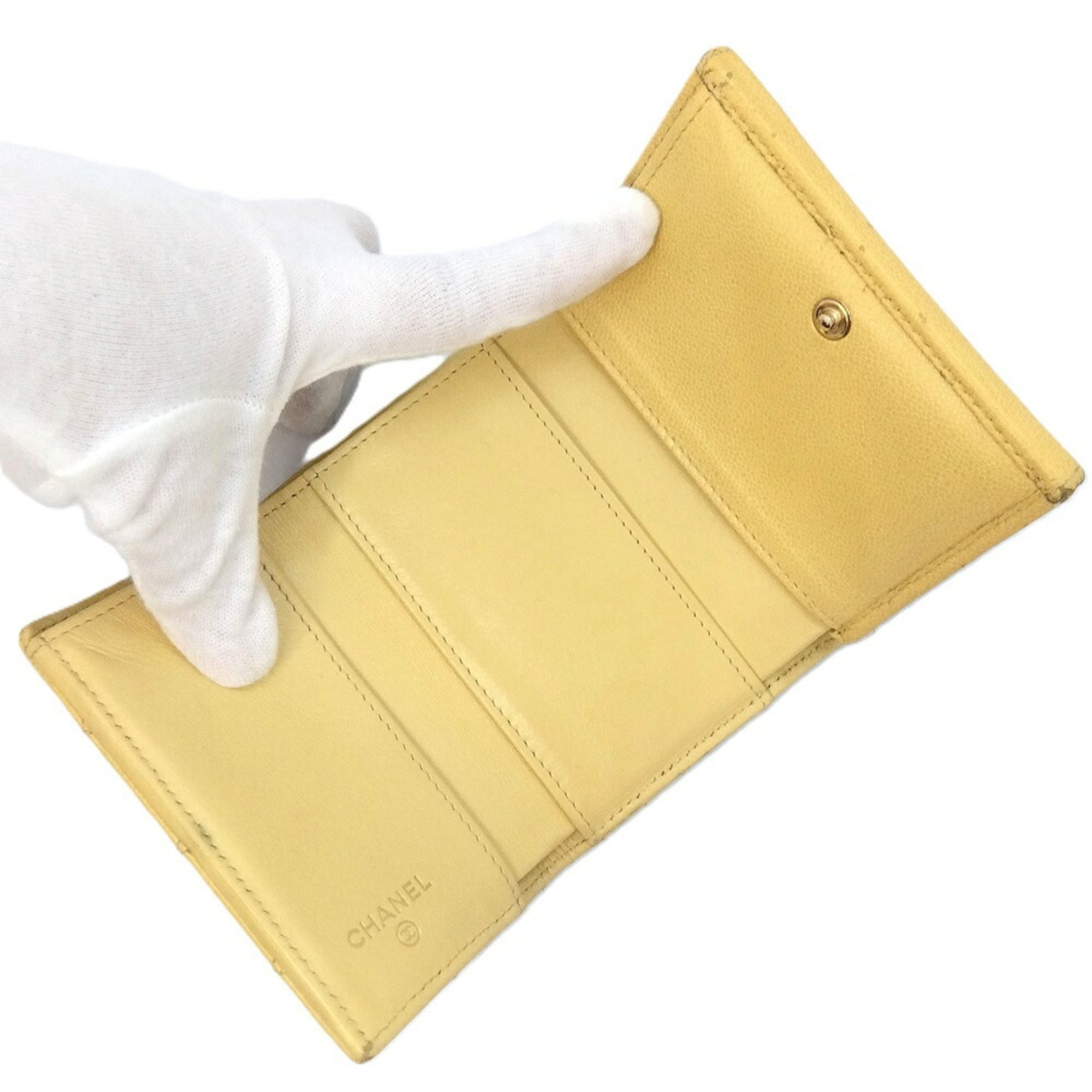 Chanel Yellow Grained Calfskin Wallet (Tri-Fold) (Pre-Owned)