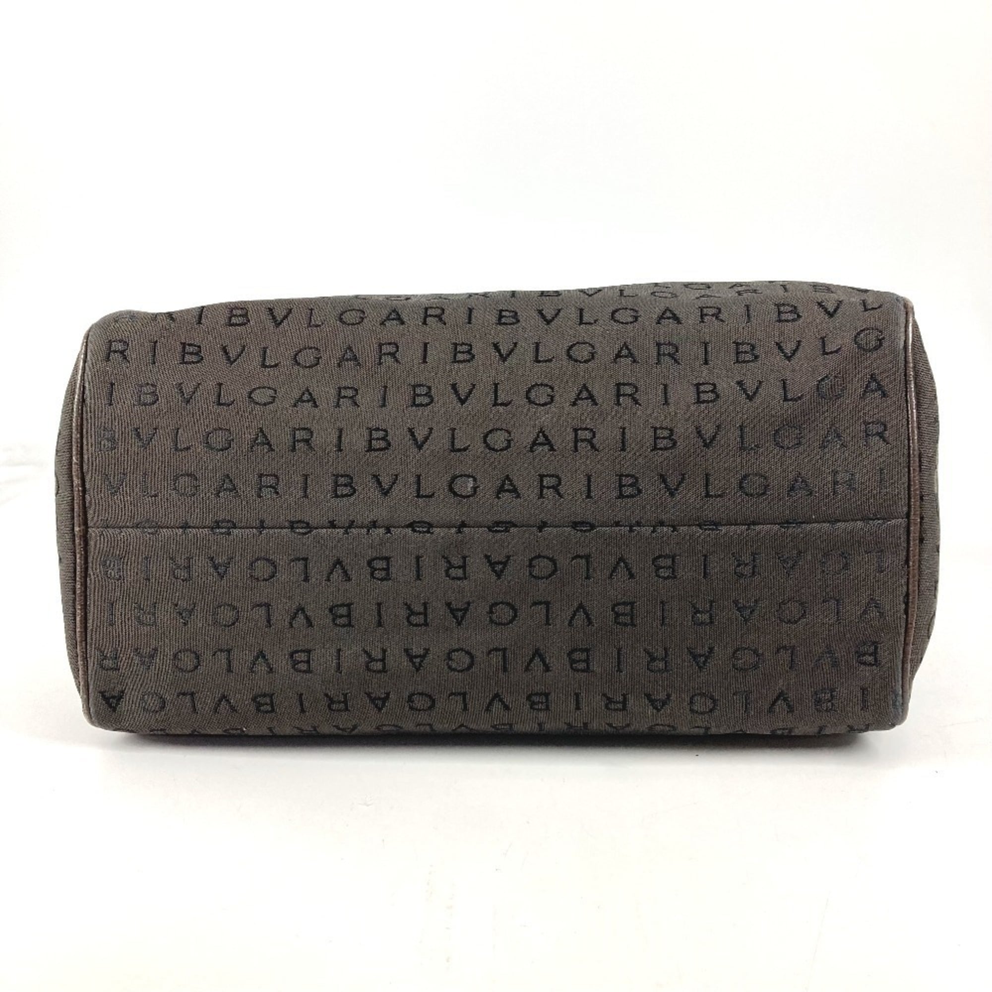 Bvlgari Logomania Brown Leather Canvas Boston Bag Handbag Tote Bag (Pre-Owned)