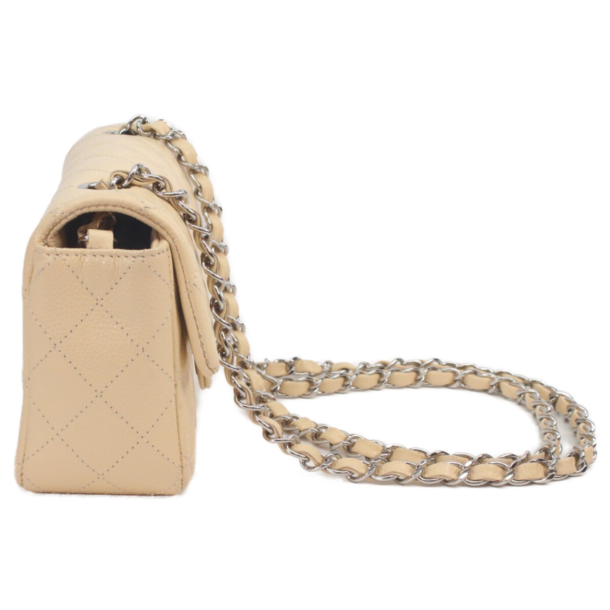 Chanel Light Beige Grained Calfskin Shoulder Bag (Pre-Owned)